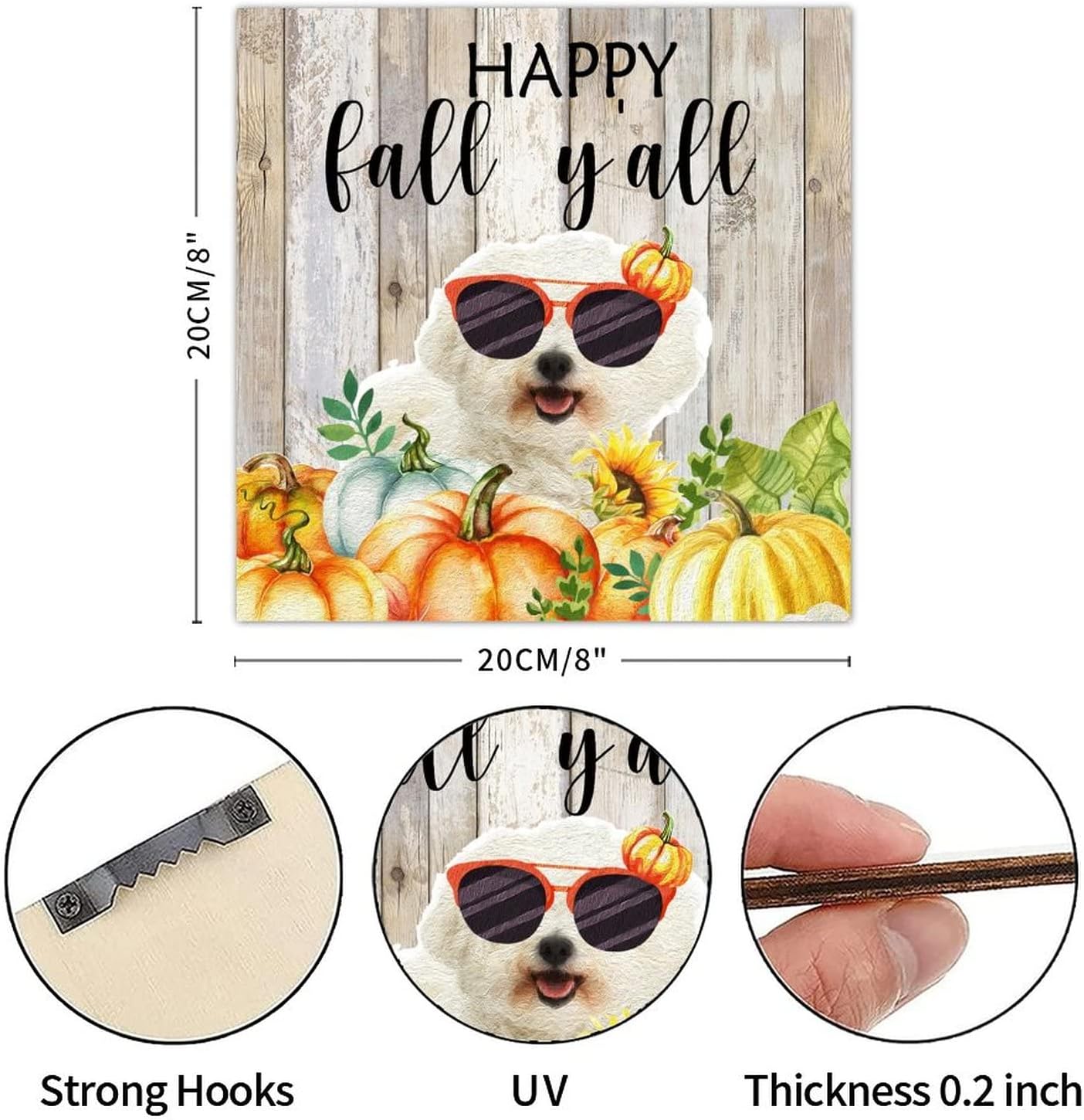 Thanksgiving Hello Fall Decorative Wood Sign 8x8in