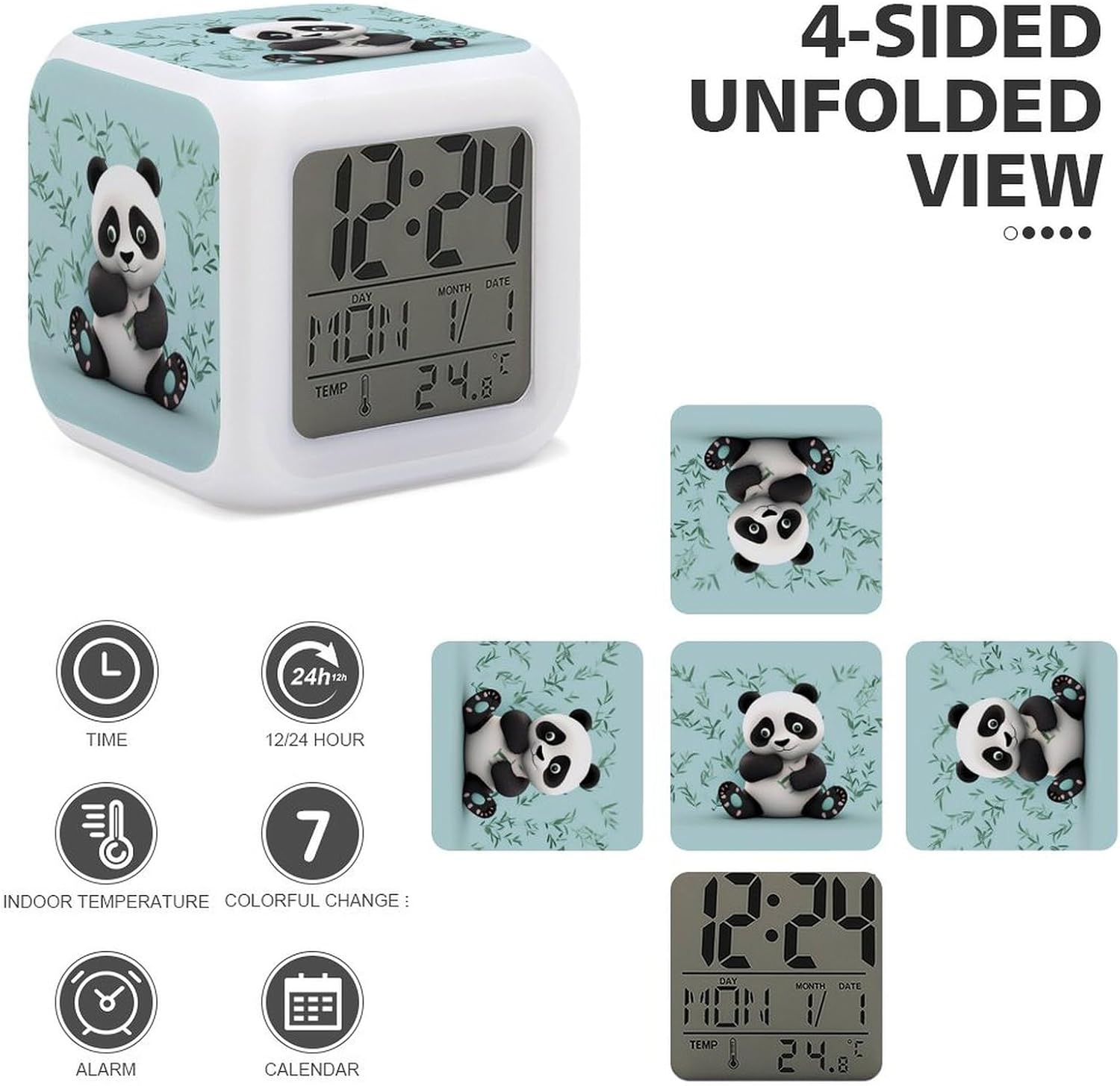 Panda Star 7-Color LED Alarm Clock with Night Light