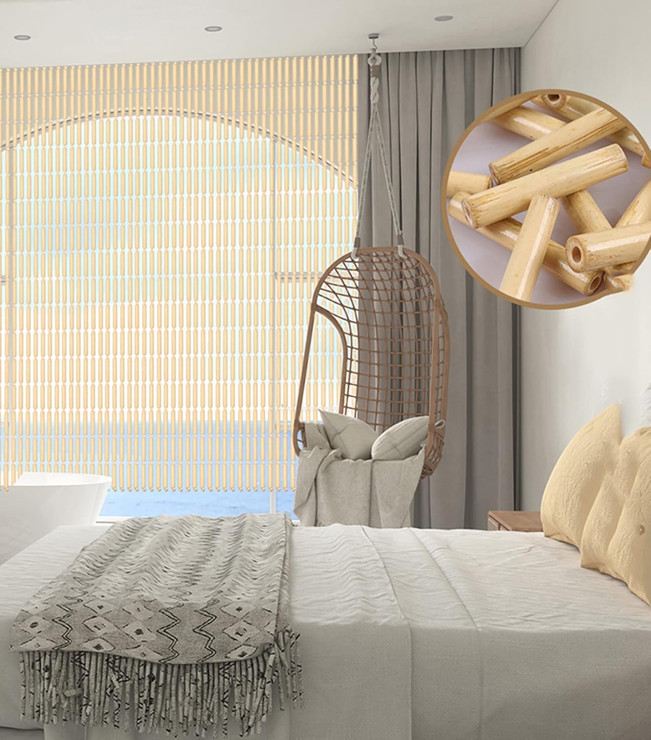 CHUNJIMAN Bamboo Beaded Door Curtain Panel Screen Decorative Divider