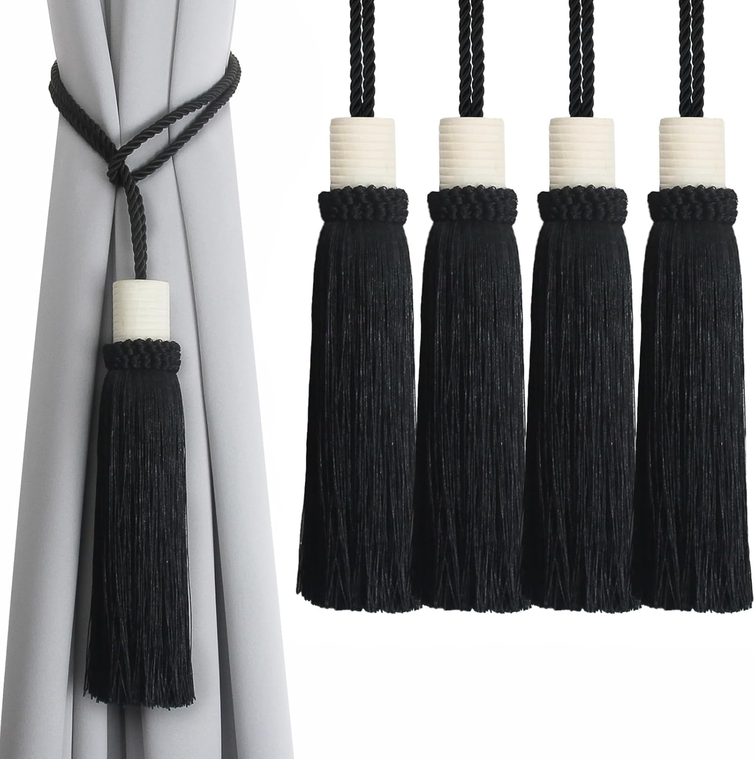 Curtain Tiebacks Rope Modern Holdbacks for Drapes 4 Pack