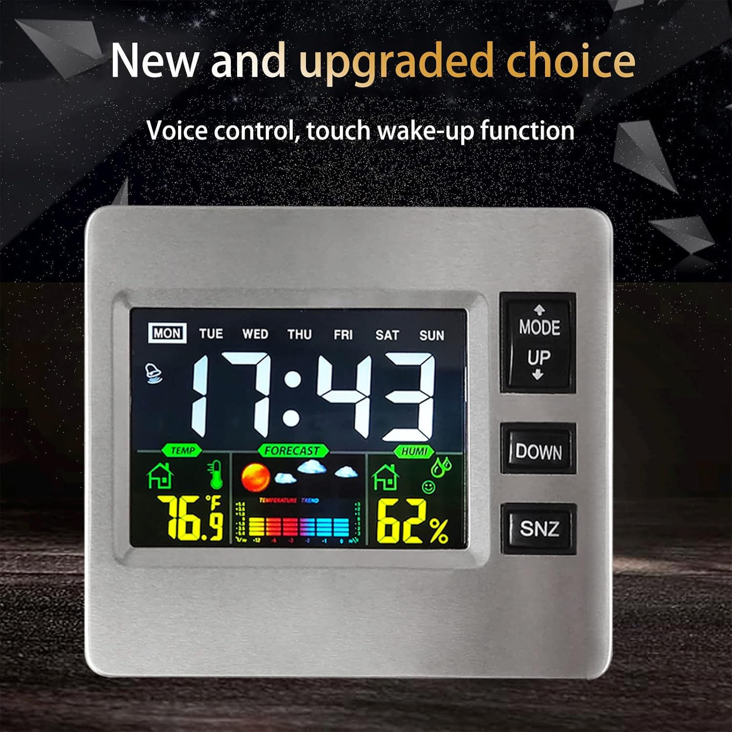 Lovskoo Digital Alarm Clock with Weather Display and Humidity Screen