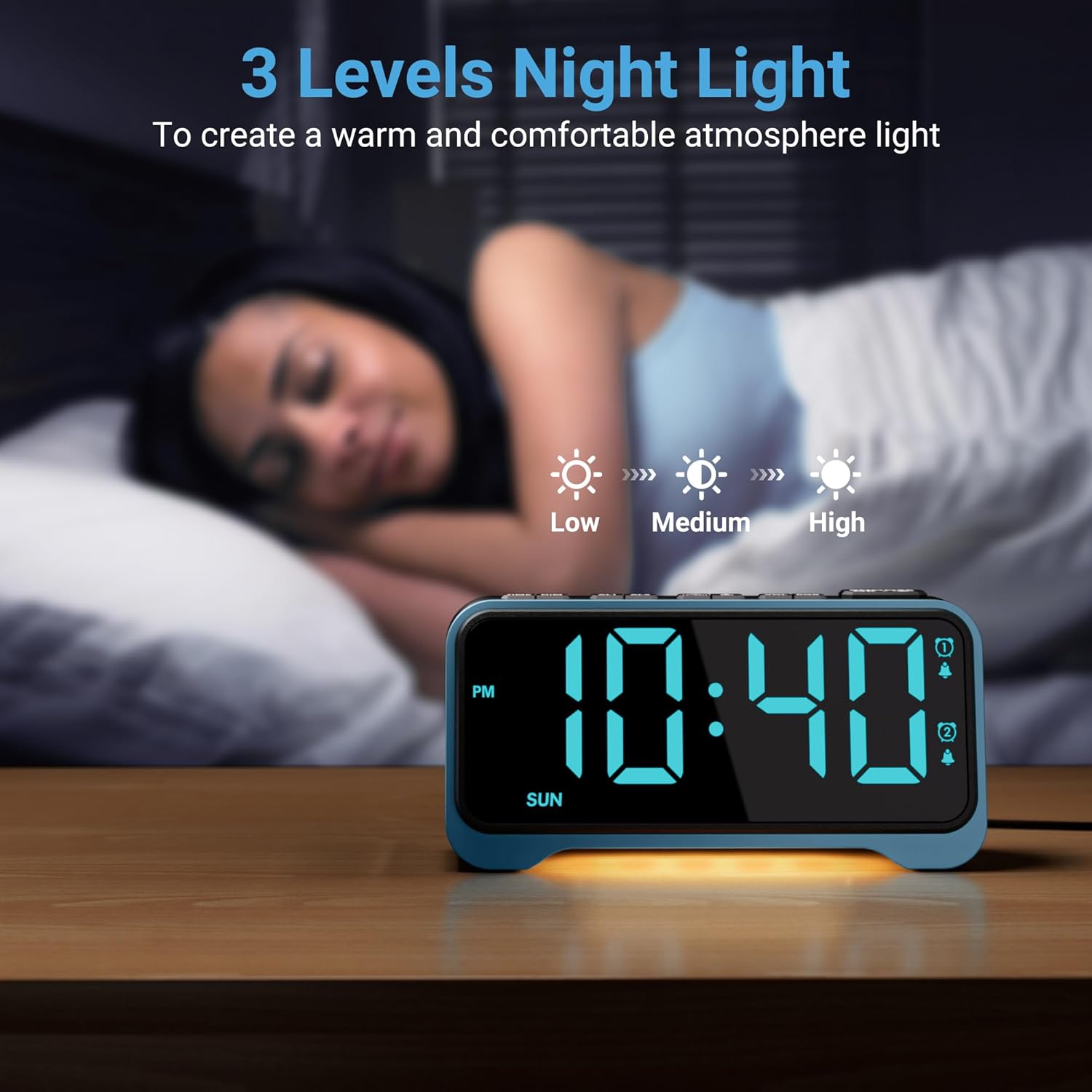 RGB Alarm Clock for Kids Teens Dual Alarm with Night Light and USB Charger