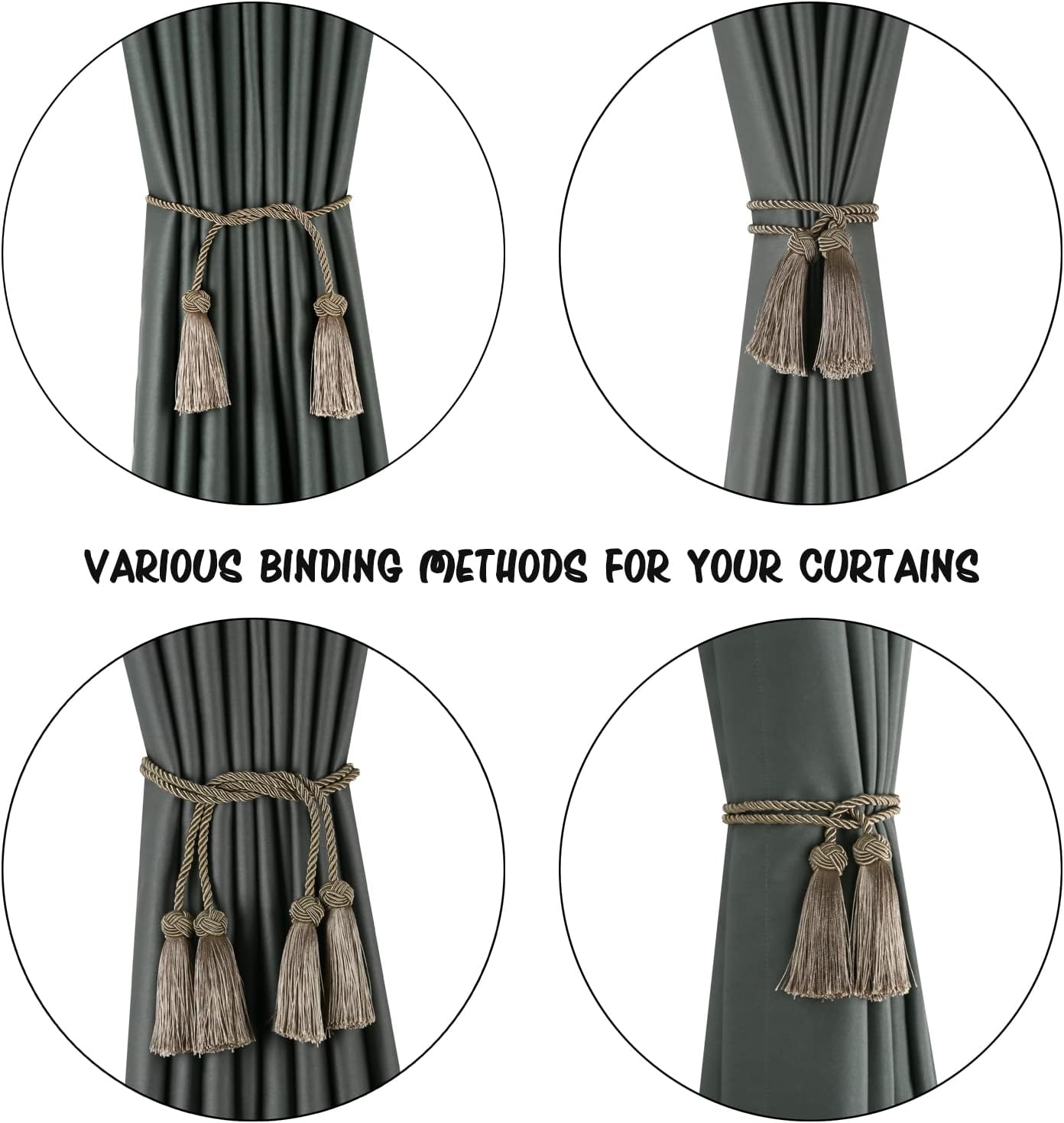 BEL AVENIR 2 Pack Curtain Tiebacks with Tassel Flaxen