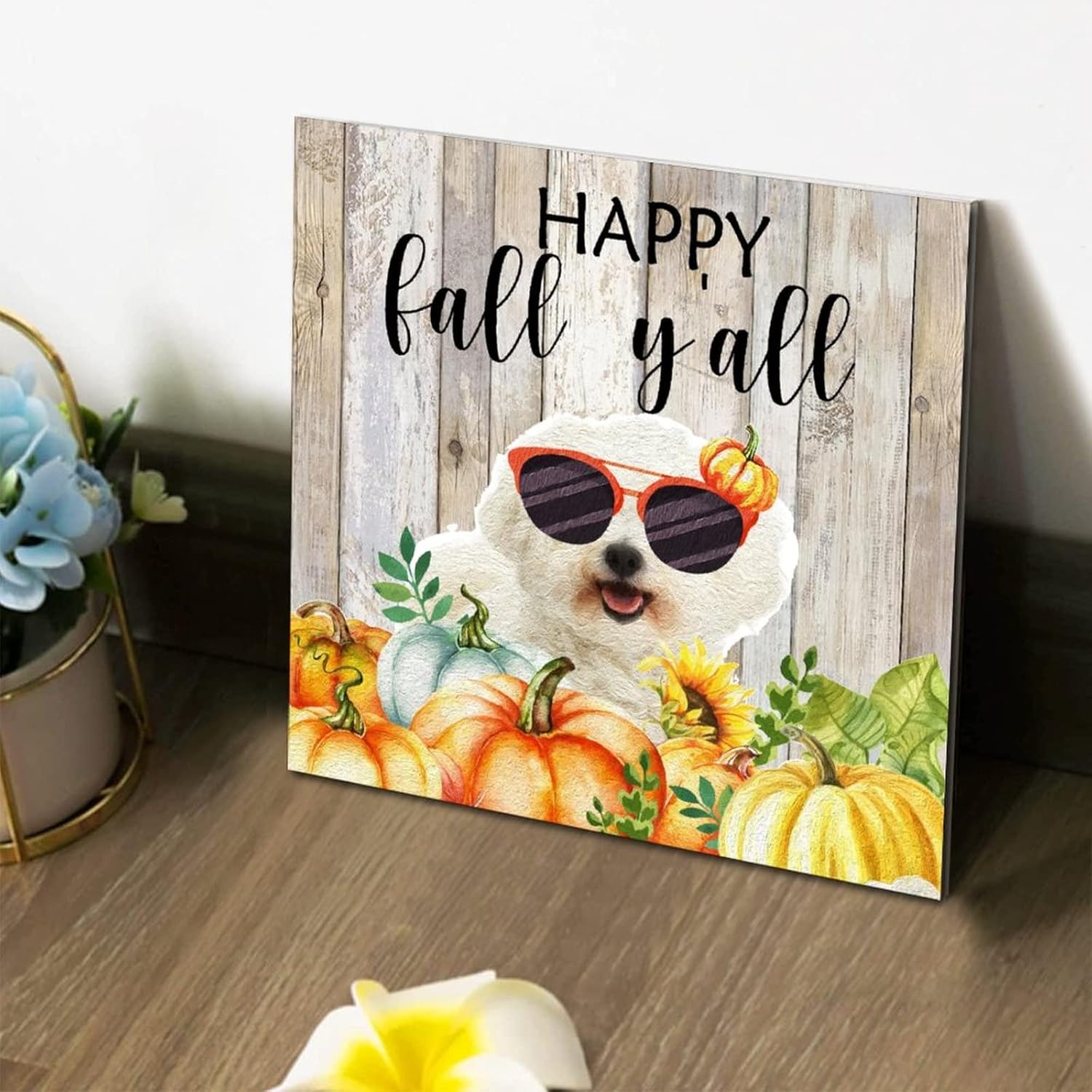 Thanksgiving Hello Fall Decorative Wood Sign 8x8in