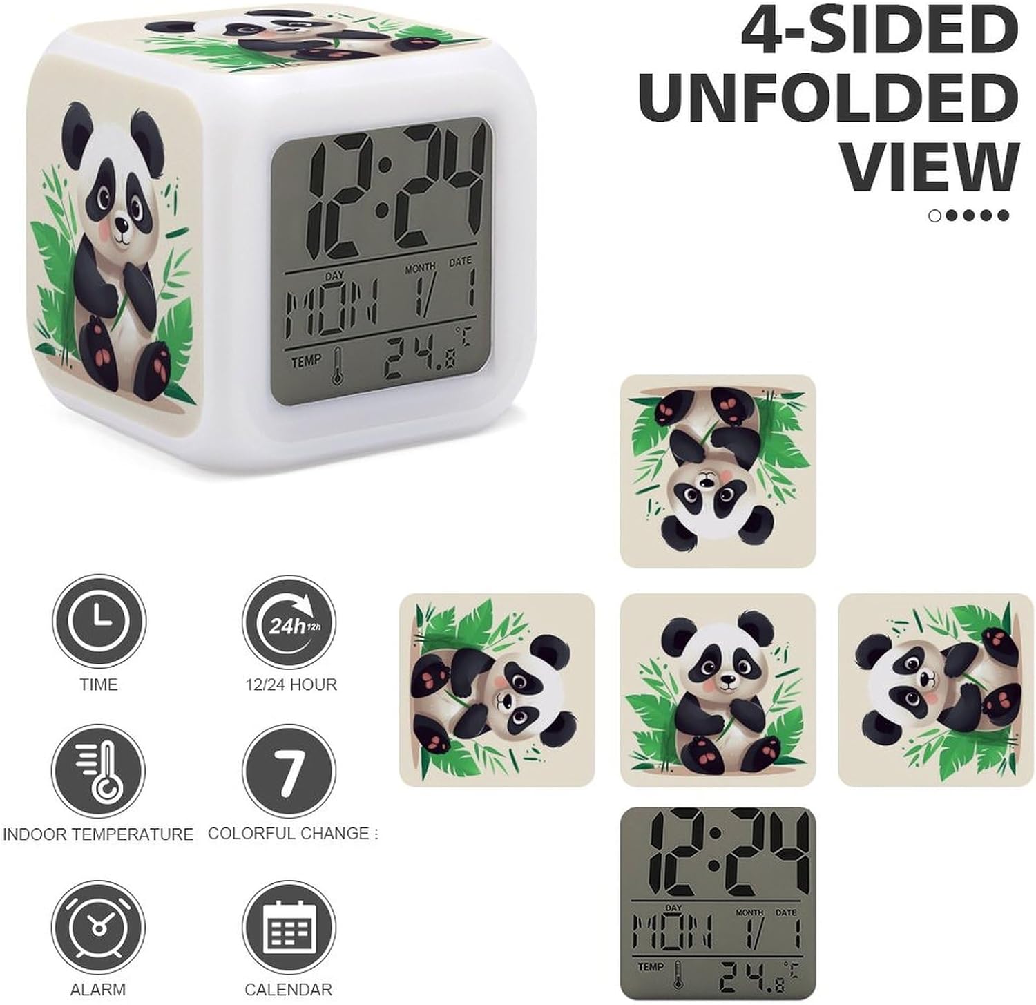 Panda Star LED Alarm Clock with 7 Color Nightlight