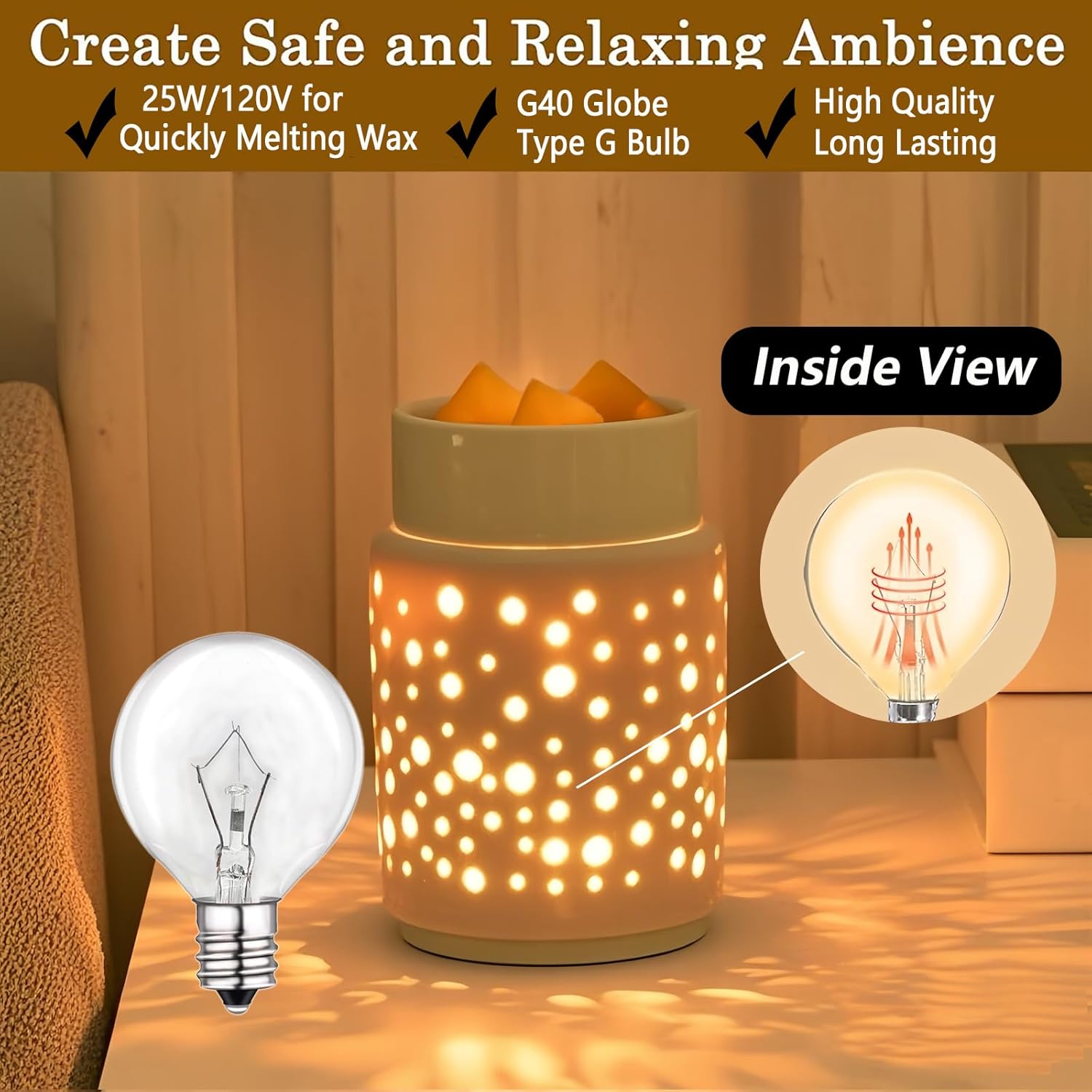 25 Watt Wax Warmer Bulbs 6-Pack Dimmable G40 Bulbs for Scentsy Warmers