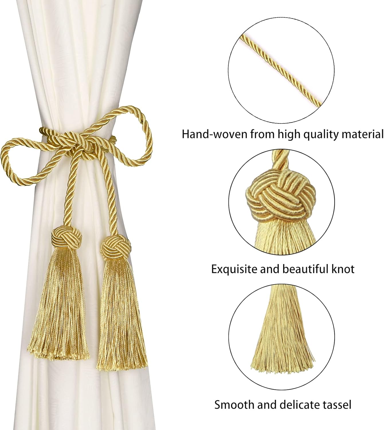 BEL AVENIR 4 Pack Gold Curtain Tiebacks with Tassels