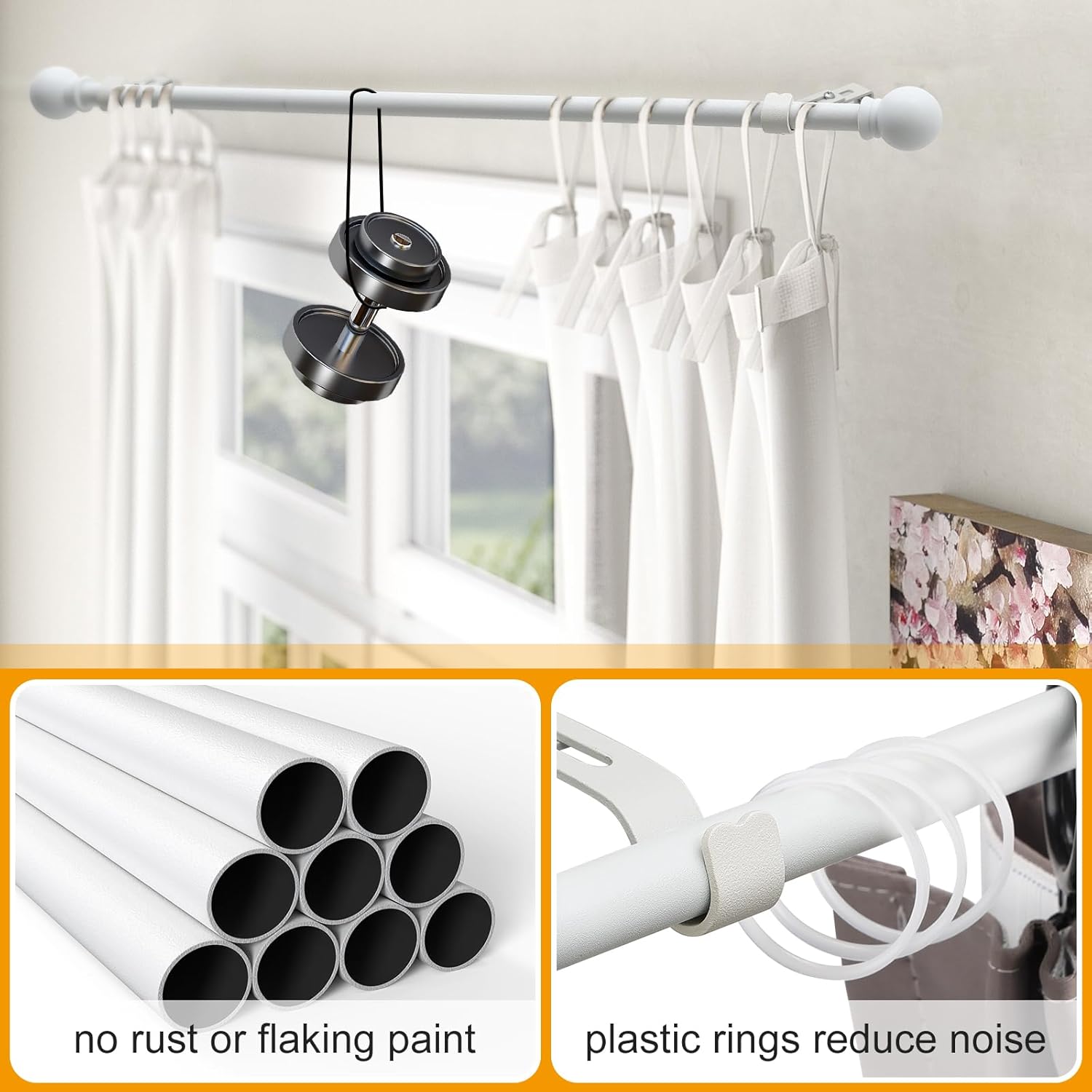 Adjustable Metal Curtain Rods with Round Finials 30-45 Inches