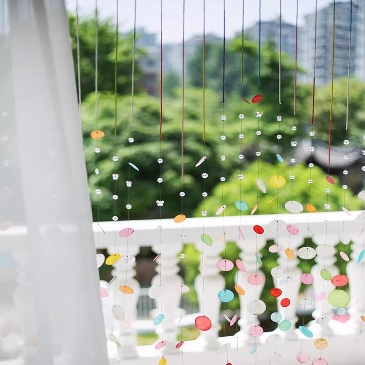 EMYJAY Multi-Color Shell Door Curtain 30Pcs 150cm Pink Beaded String Decor