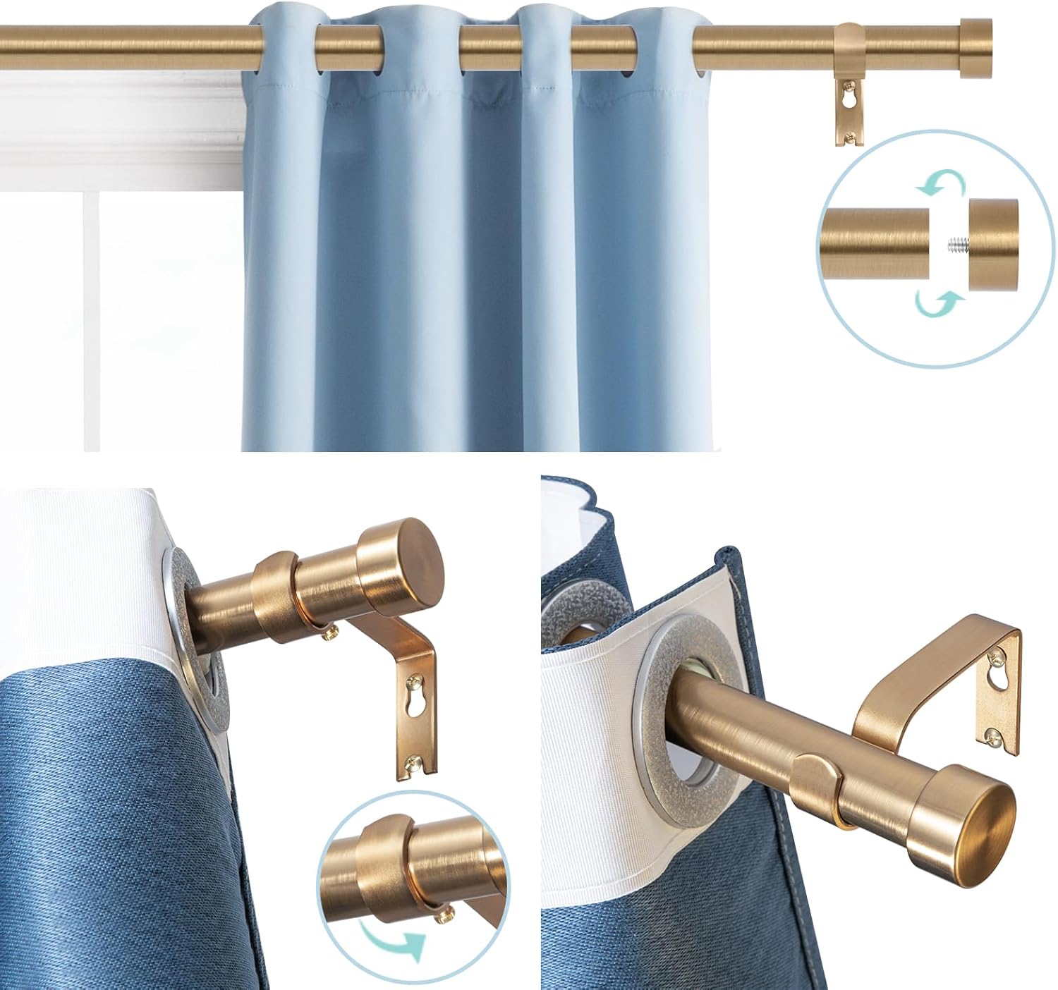 2 Pack Warm Gold Curtain Rods for Windows 36-88 Inches