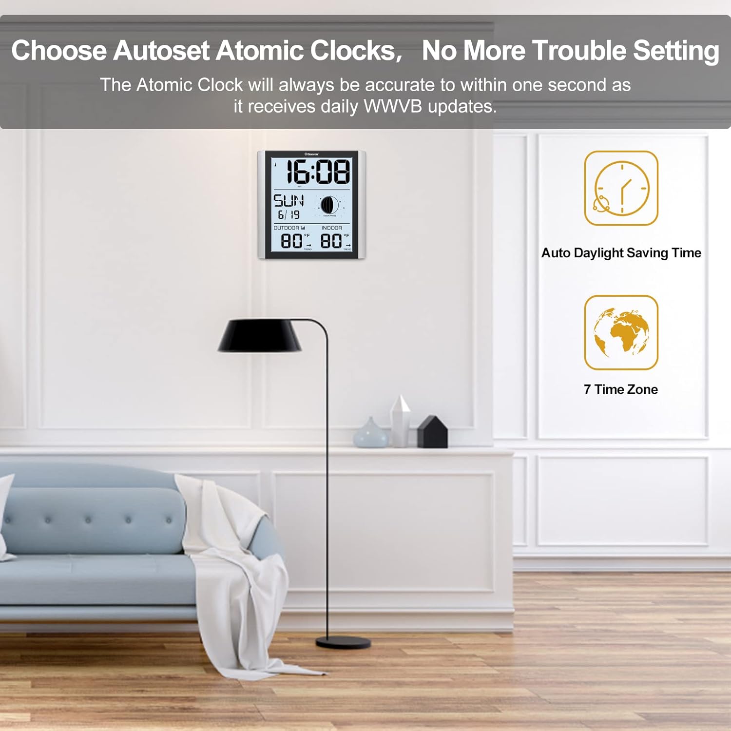 Geevon Atomic Wall Clock with Backlight and Temperature