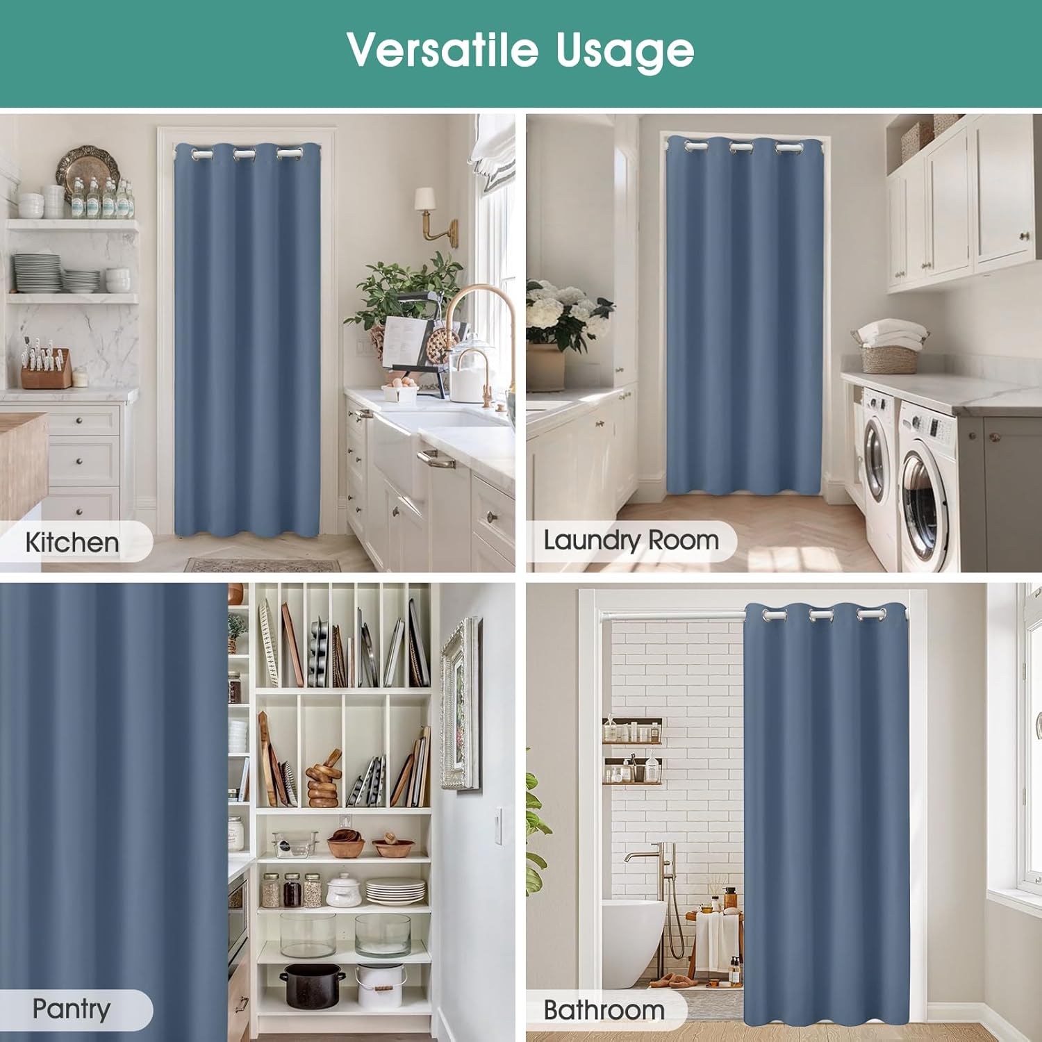 HOMEIDEAS Stone Blue Doorway Curtains with Tie Back