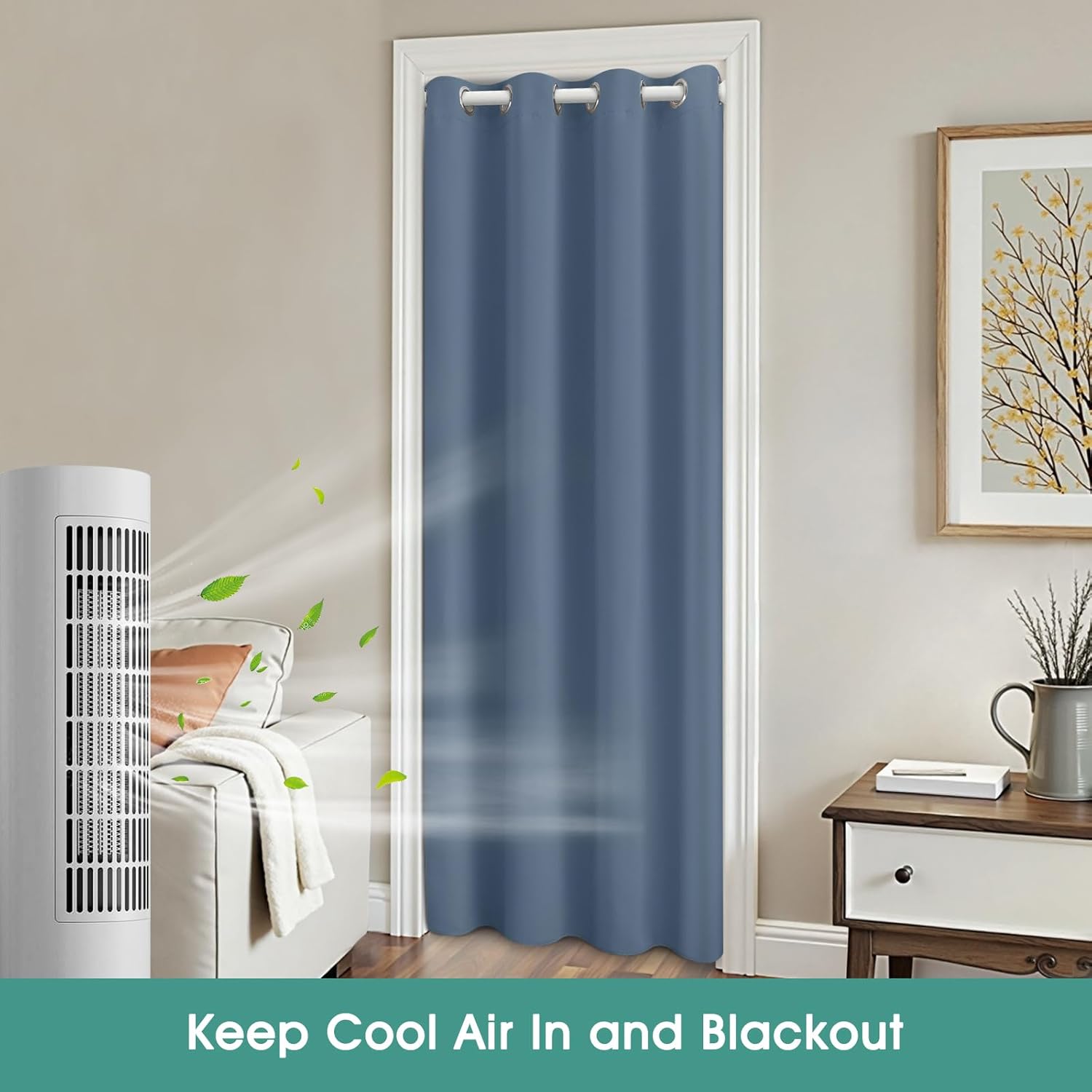 HOMEIDEAS Stone Blue Doorway Curtains with Tie Back