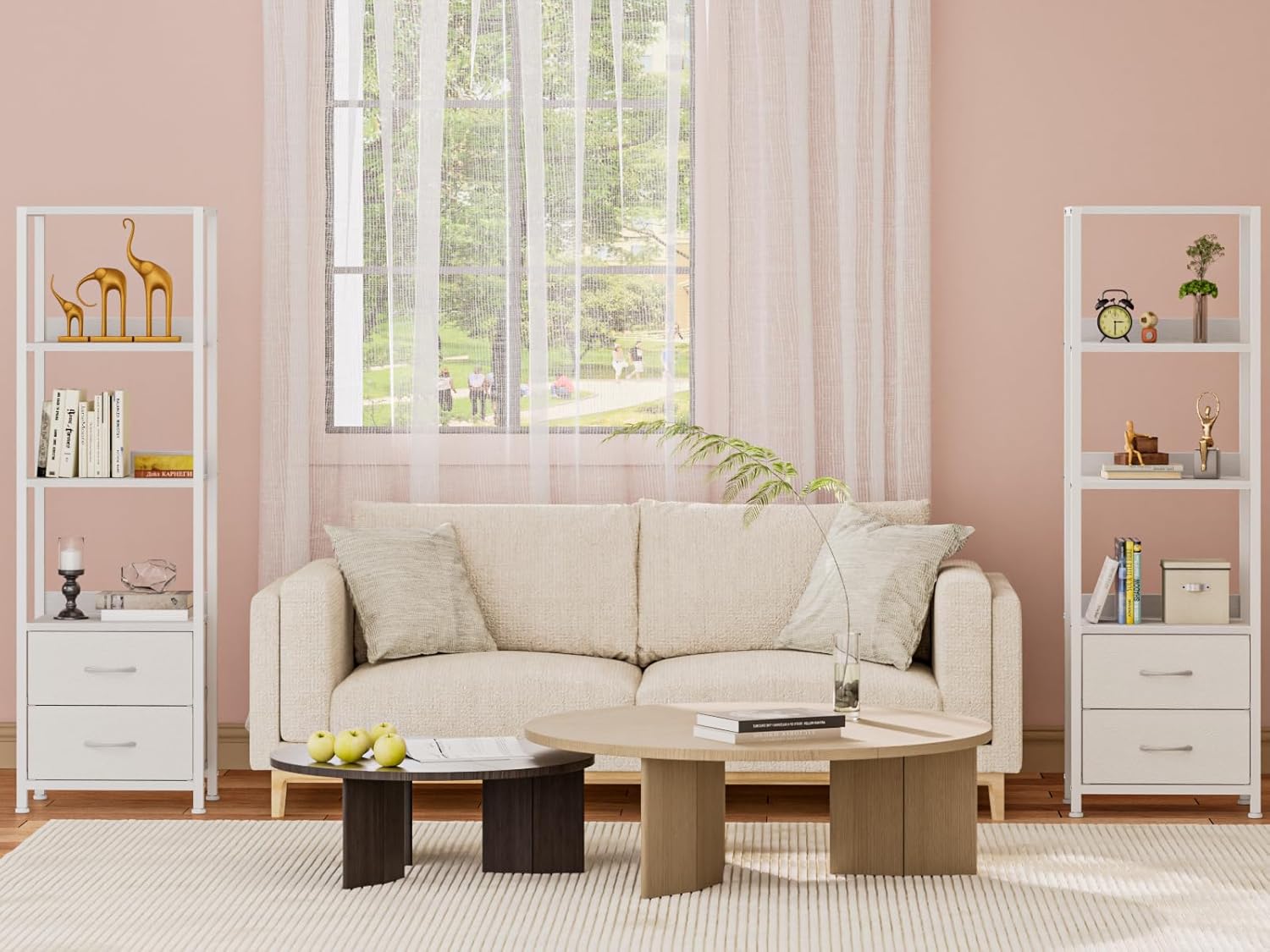 Furnulem 4-Tier Corner Bookshelf with Drawers