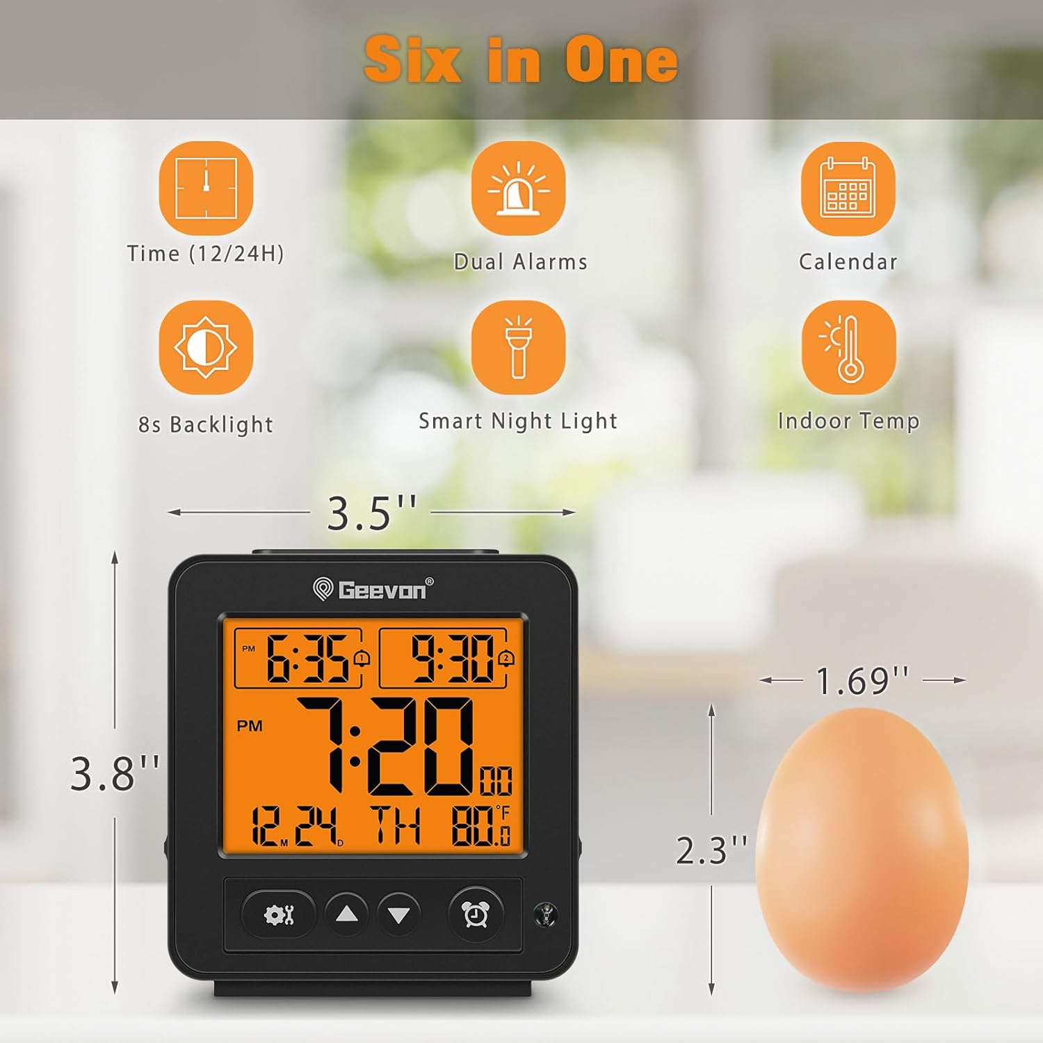 Geevon Smart Night Light Alarm Clock with 2 Beeps and Temperature Monitor