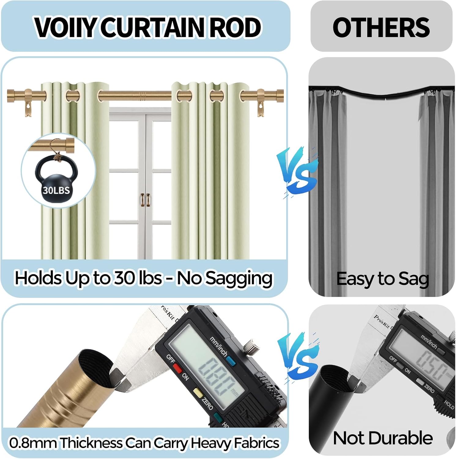 2 Pack Warm Gold Curtain Rods for Windows 36-88 Inches