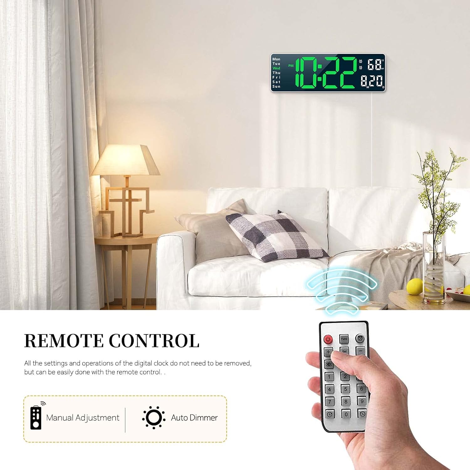13-inch LED Digital Wall Clock with Remote Control