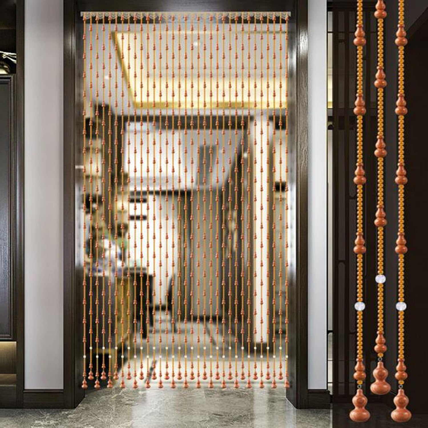Pengfei Beaded Curtain Natural Wood Door Divider