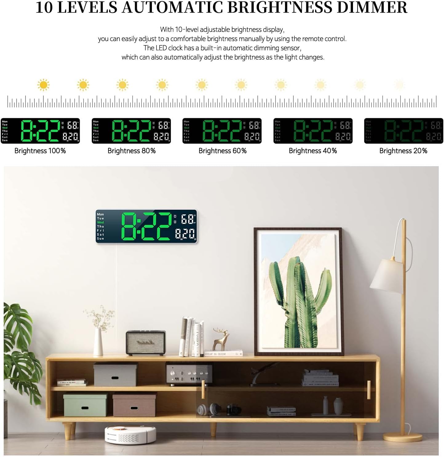 13-inch LED Digital Wall Clock with Remote Control