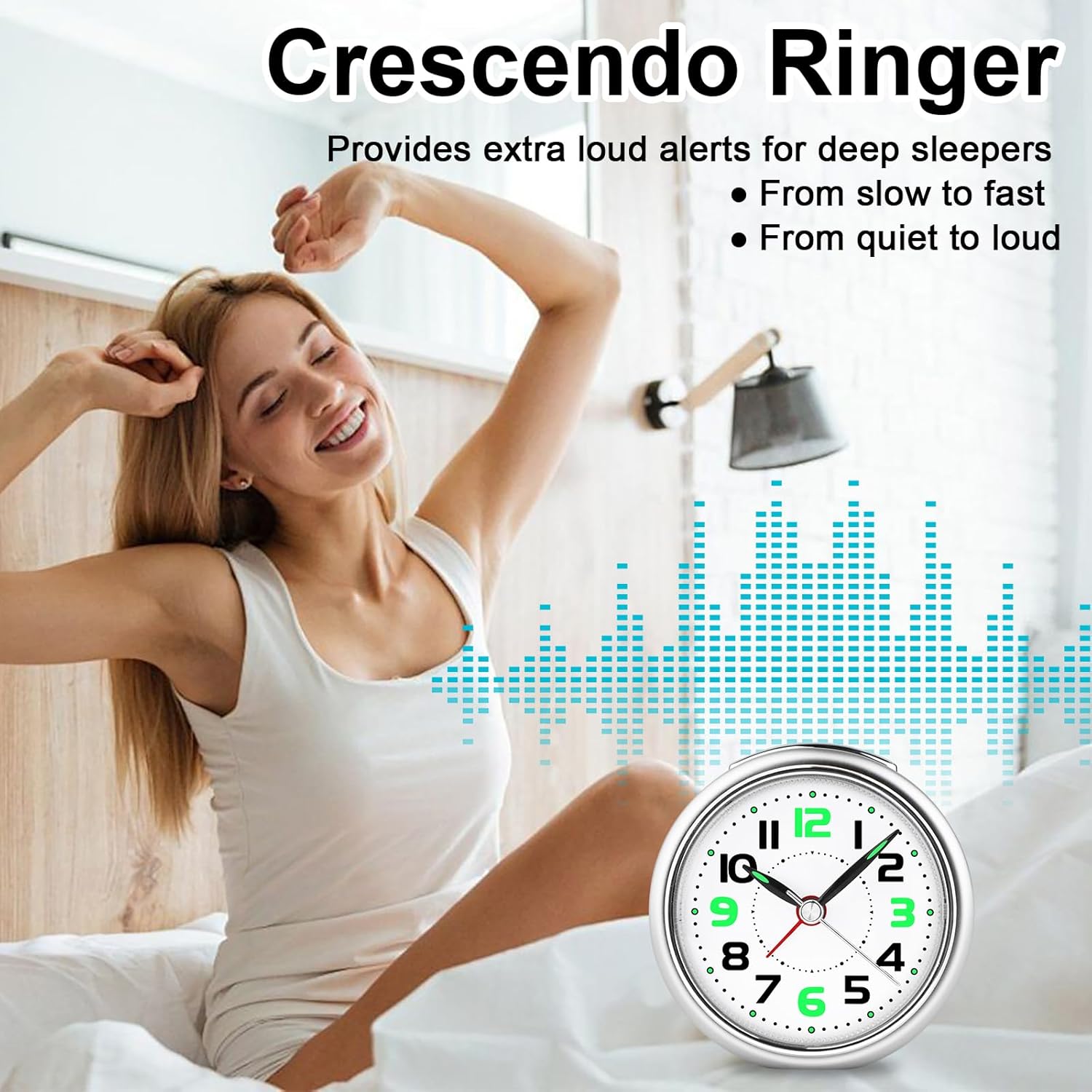 DTKID 327 Inch Analog Alarm Clock with Night Light and Snooze