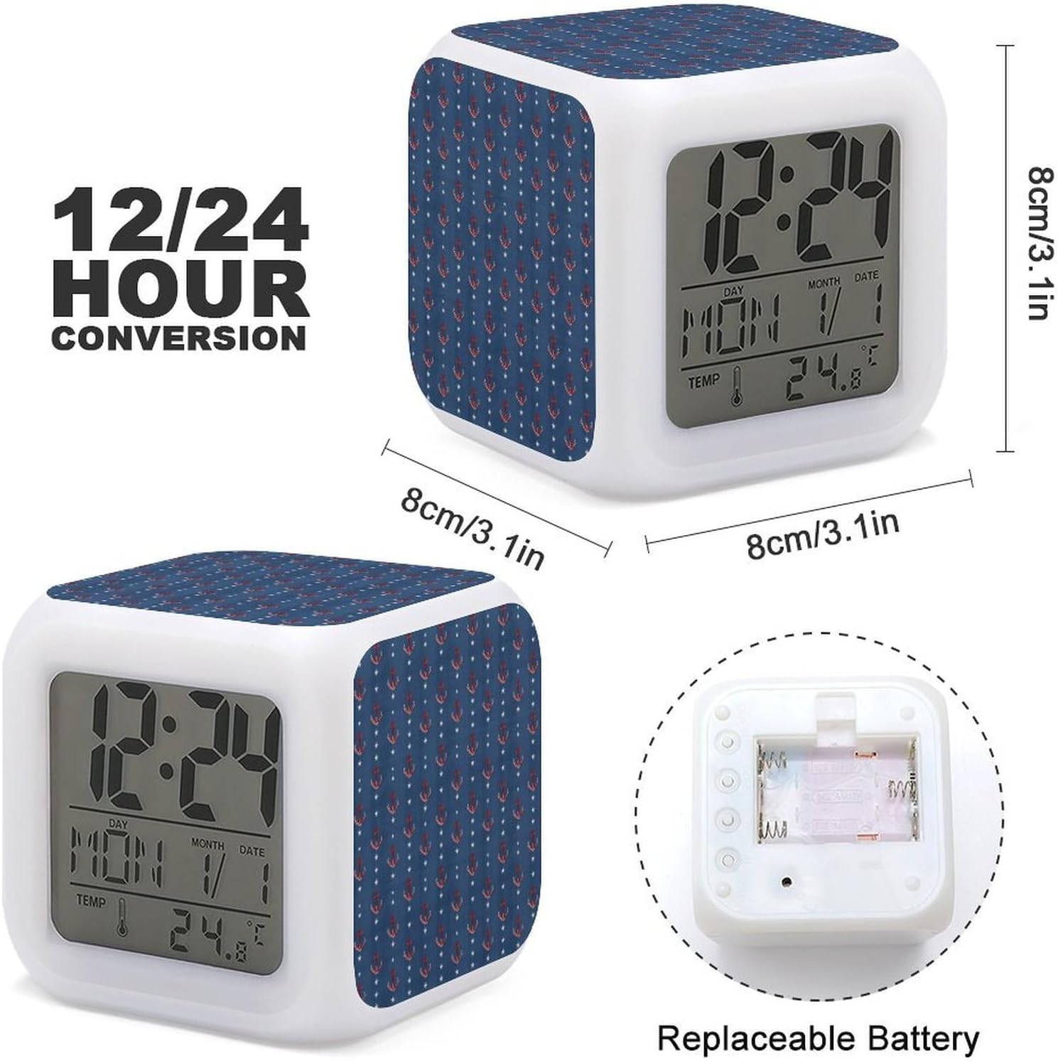 Vintage Nautical Anchor Star Digital Alarm Clock with Night Light