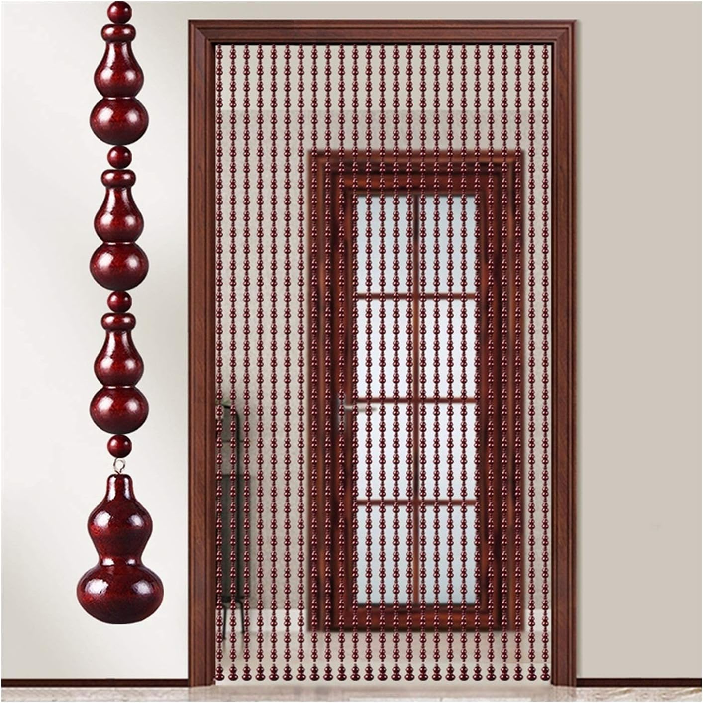 Fuchsia Peach Wood Bead Curtain for Door