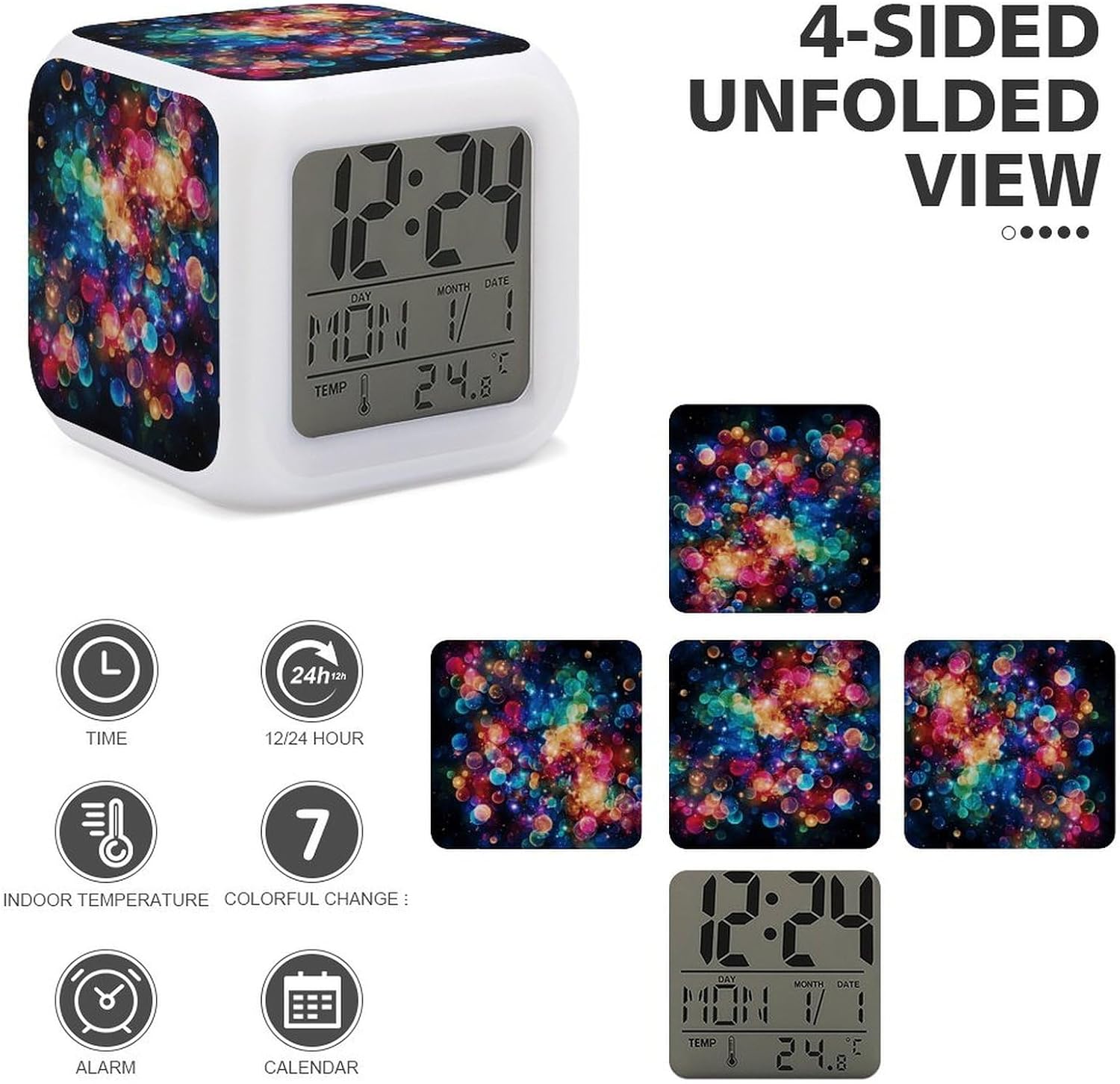 Colorful Rainbow Stars Alarm Clock with Night Light