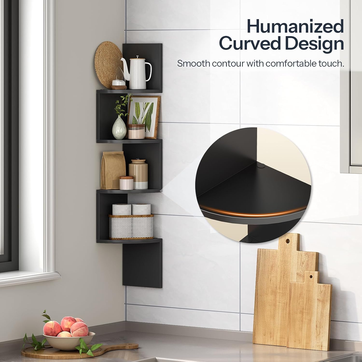 HOOBRO 4-Tier Floating Corner Shelves Set of 2 Black