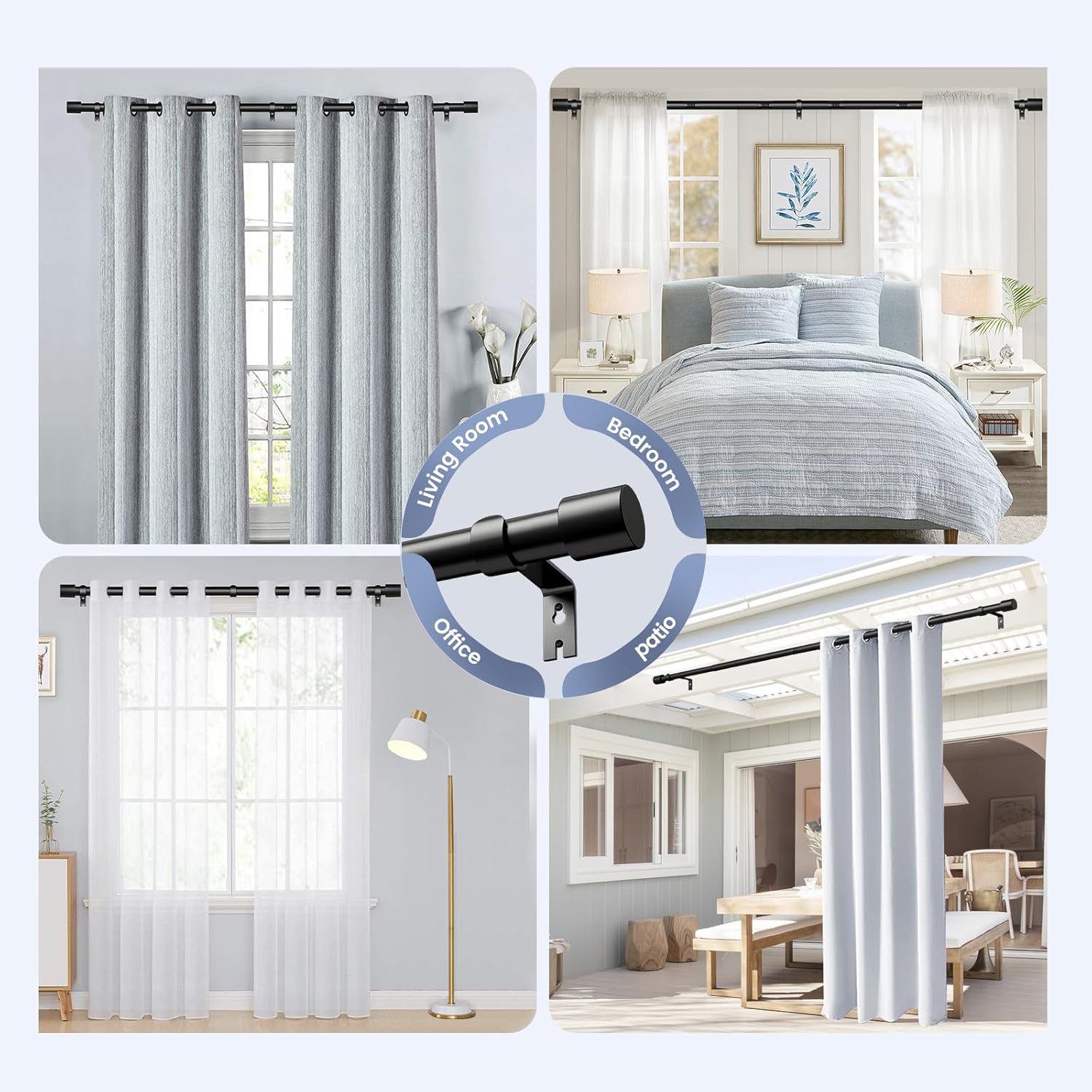 Adjustable Black Curtain Rod 32-60 Inches Heavy Duty
