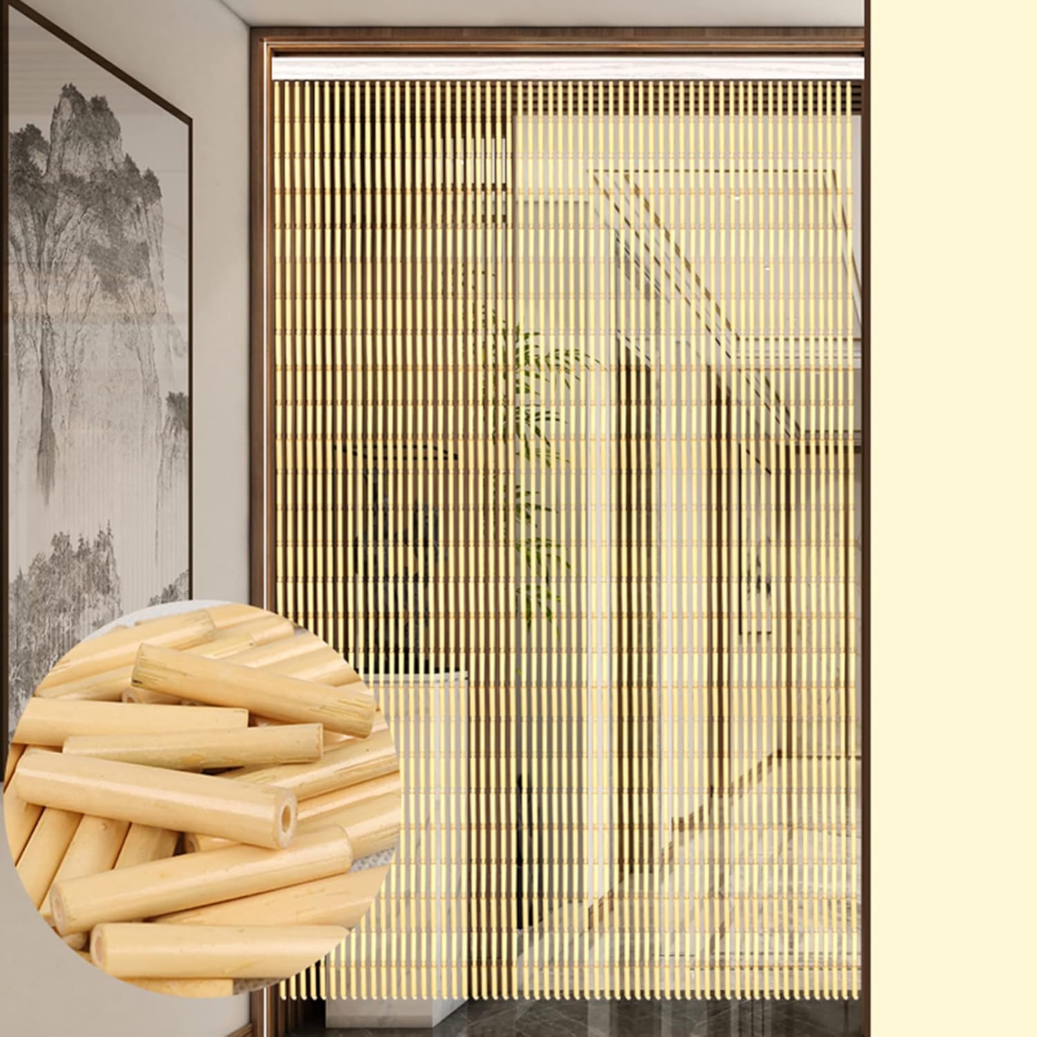 CHUNJIMAN Bamboo Beaded Door Curtain Panel Screen Decorative Divider