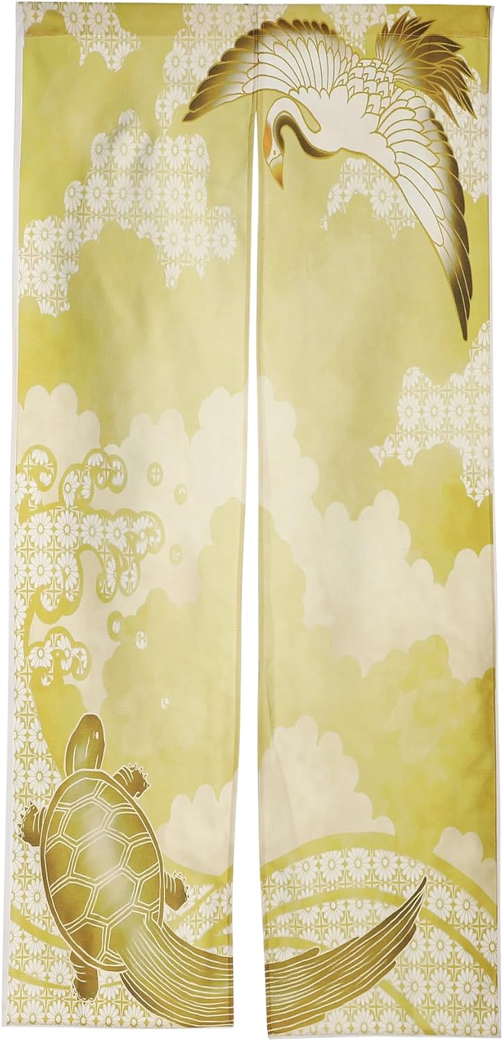 Noren Doorway Curtain with Crane Turtle Print