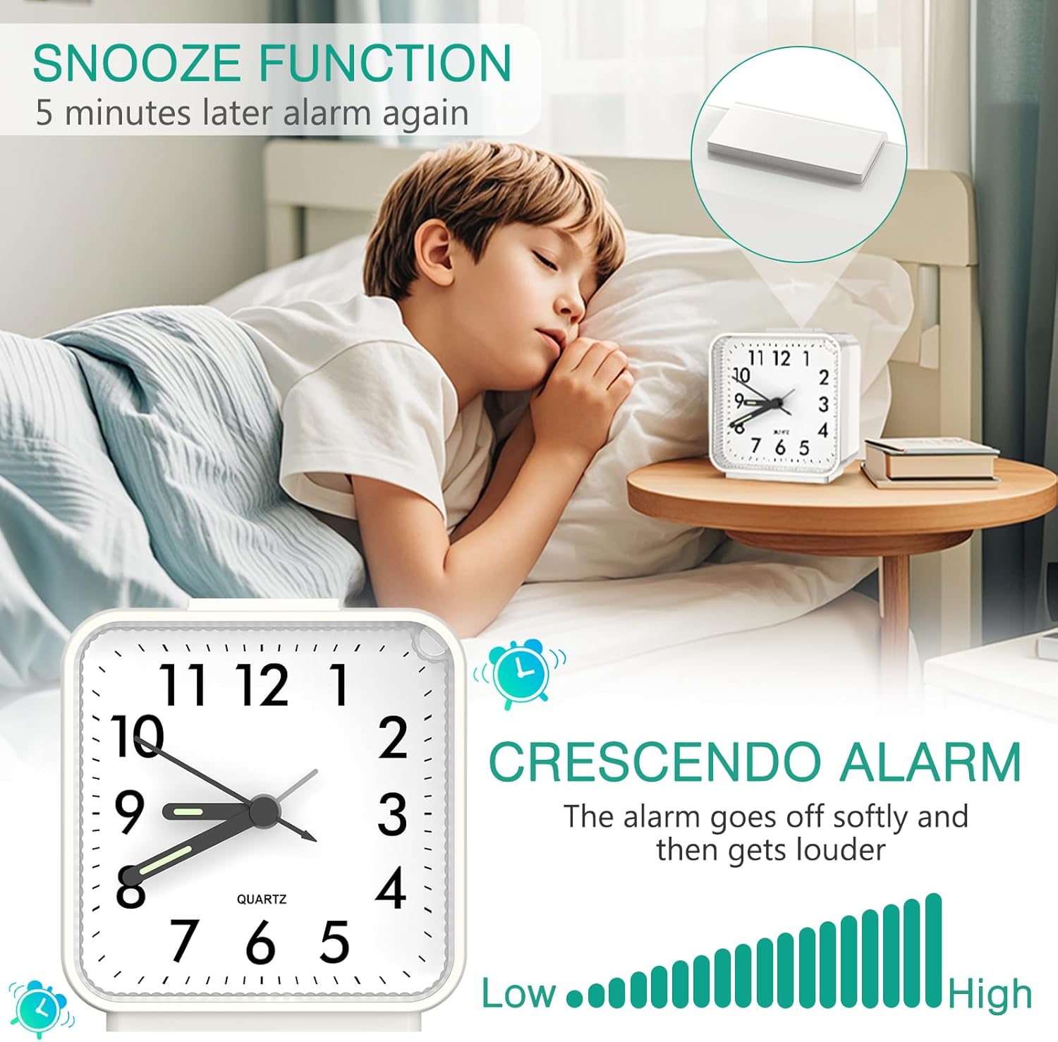 ORIA Analog Alarm Clock with Light and Snooze