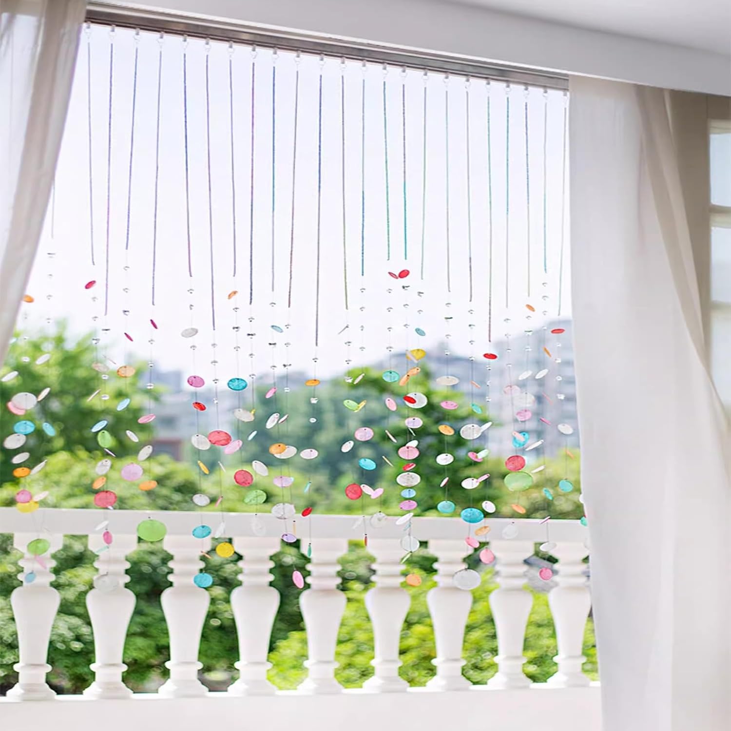 EMYJAY Multi-Color Shell Door Curtain 30Pcs 150cm Pink Beaded String Decor