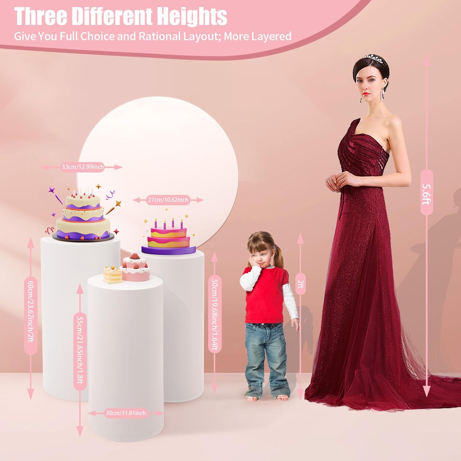 3pcs White Acrylic Cylinder Pedestal Stands for Events