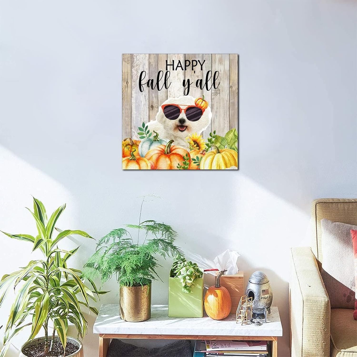 Thanksgiving Hello Fall Decorative Wood Sign 8x8in