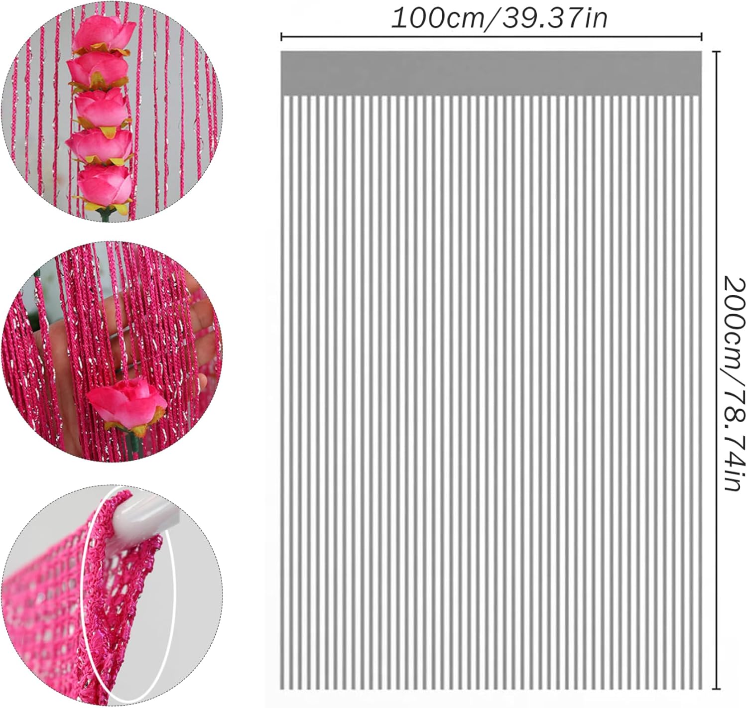 Beaded Door Curtain 39x79 Inch Decorative Room Divider with Removable Rose Rod Pocket