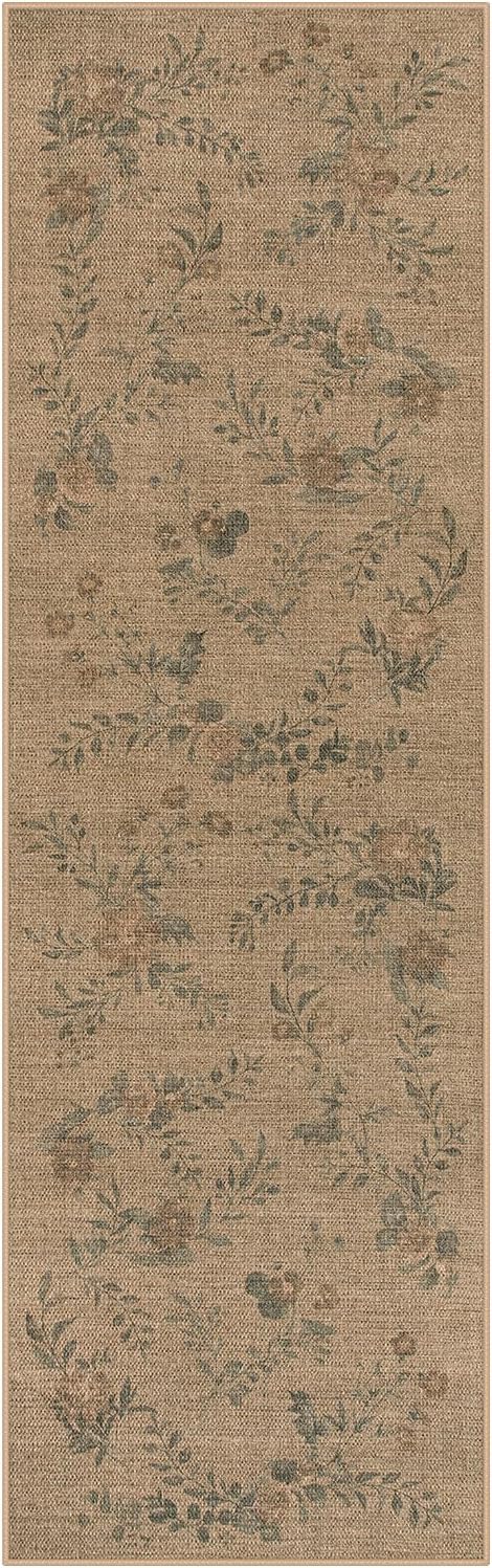 Lahome Floral Jute Hallway Rug 2x8 Non Slip Washable Carpet for Entryway