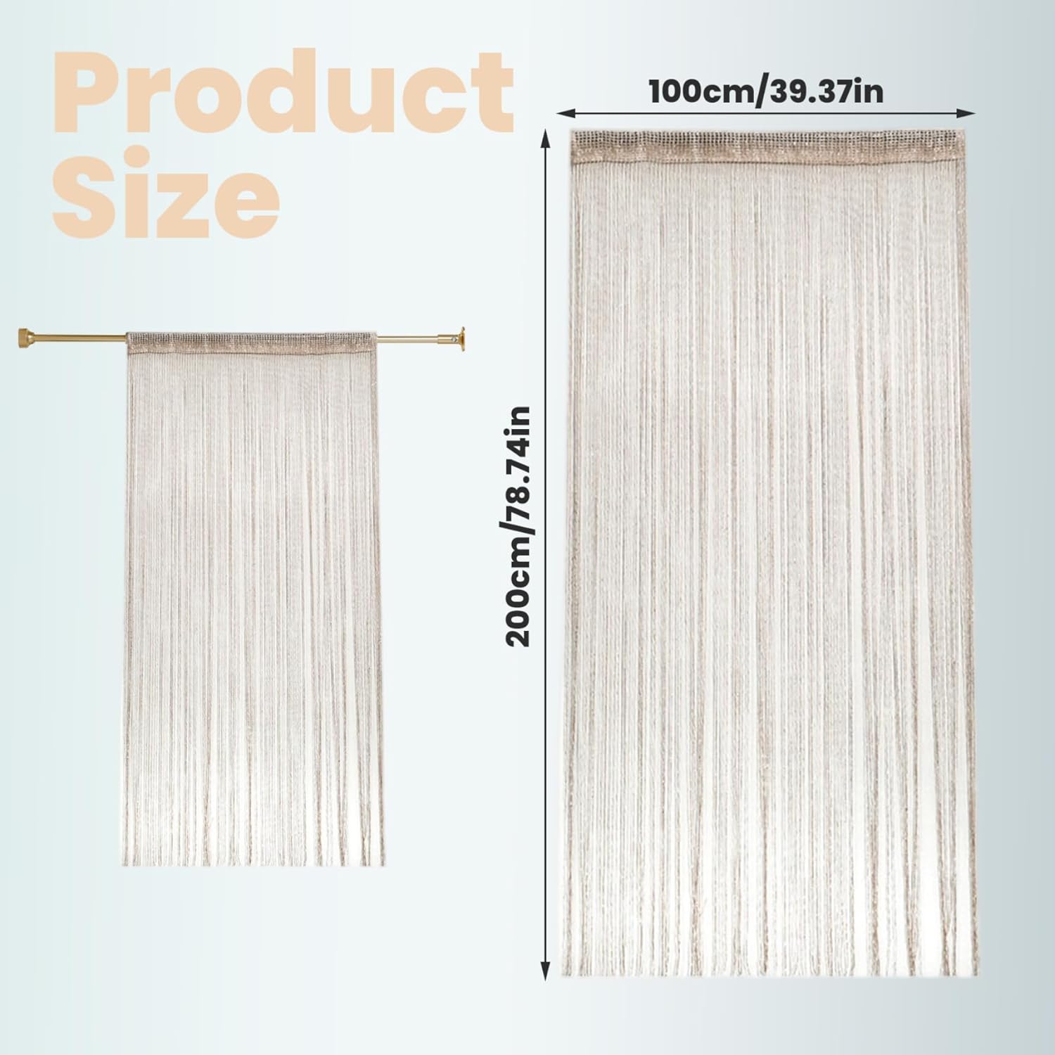 Champagne Gold String Curtains 39x79 Inch