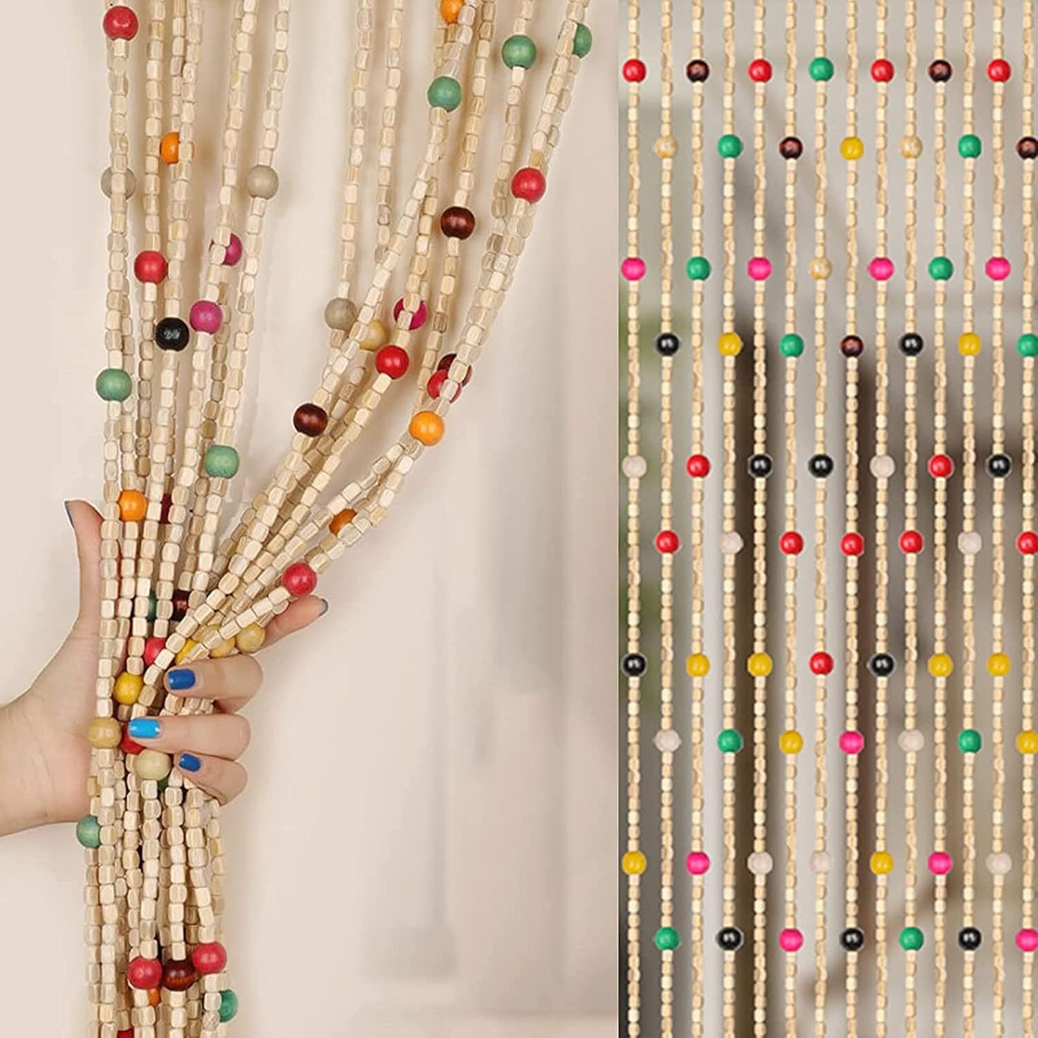 Beaded Curtain Bamboo Door Divider Natural Design