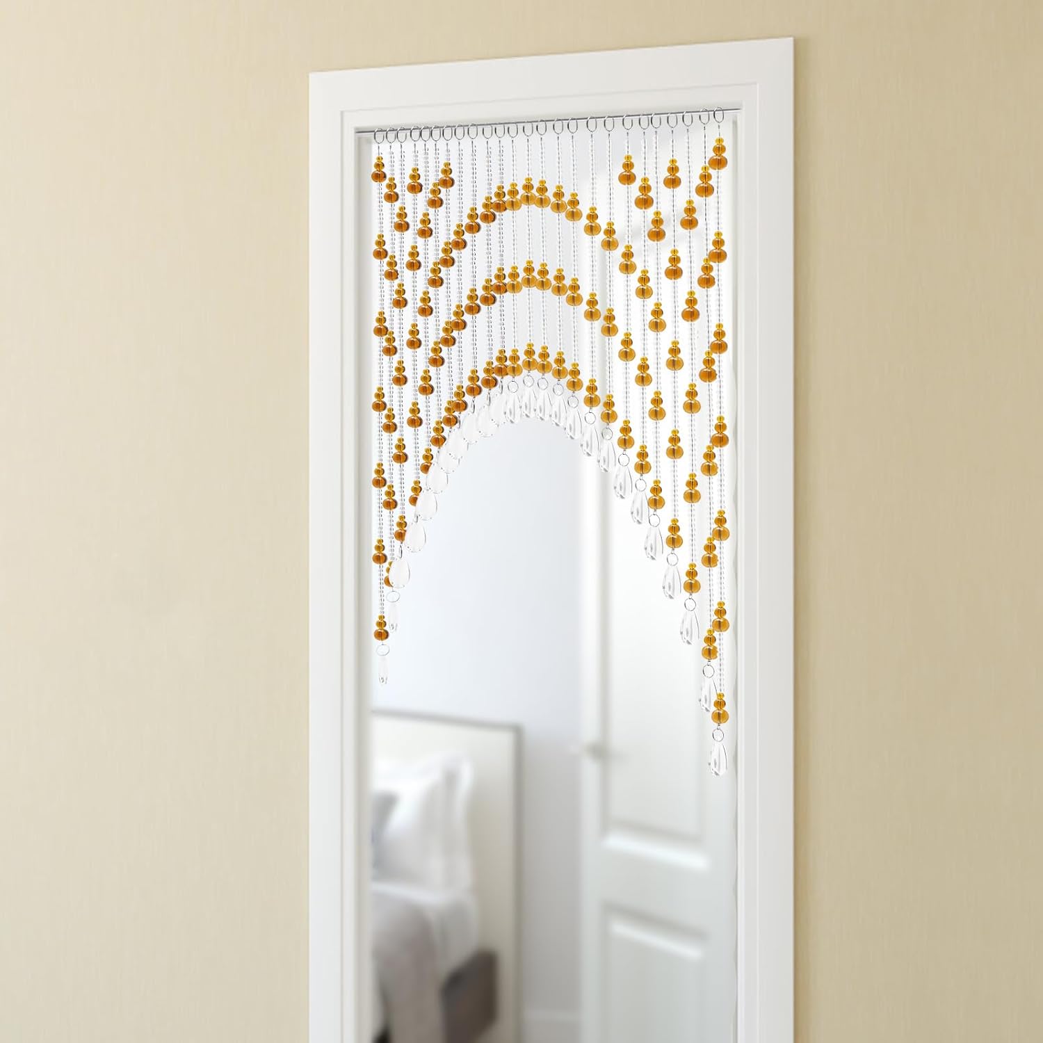 Arched Crystal Beaded Curtain for Doors and Windows Amber-Clear