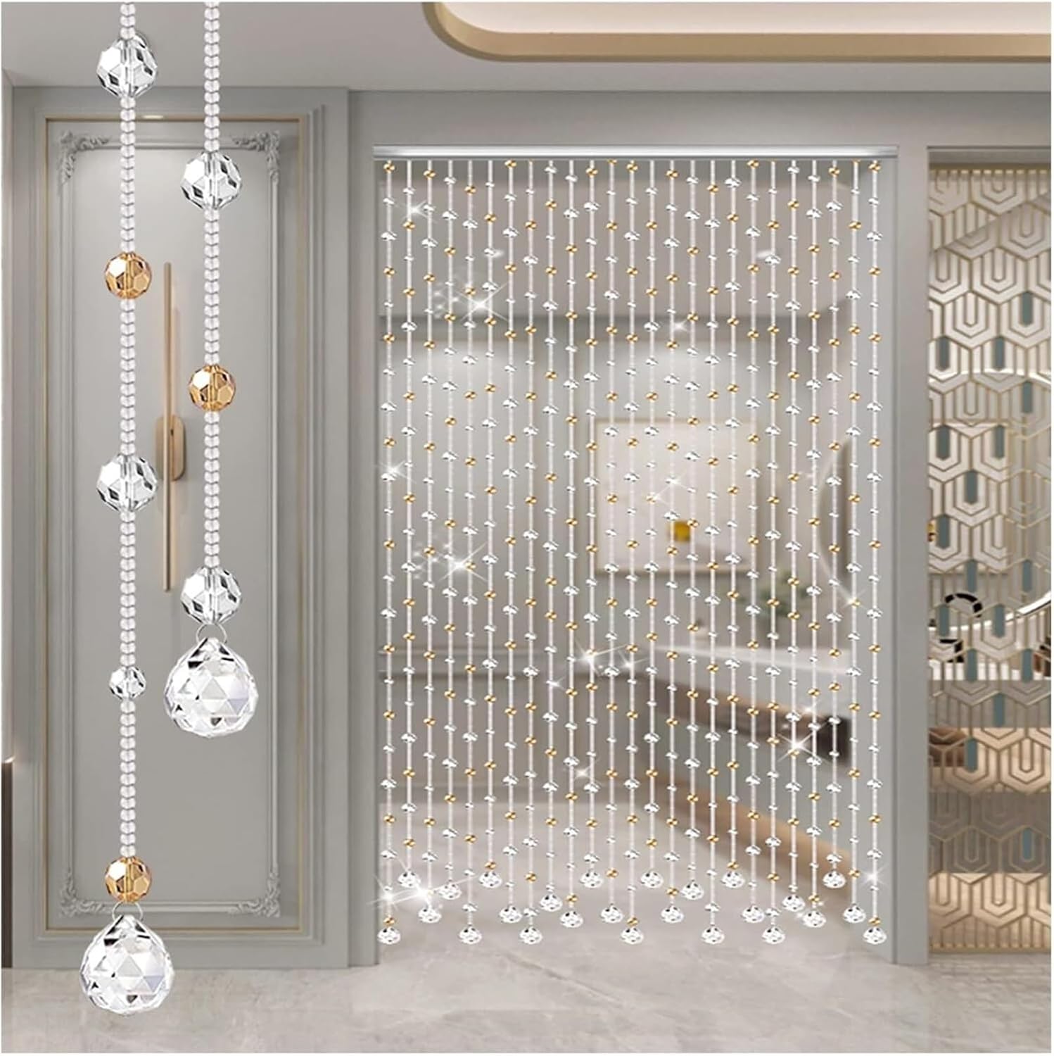 MoSumOn Beaded Curtain with Crystal Glass Pendant
