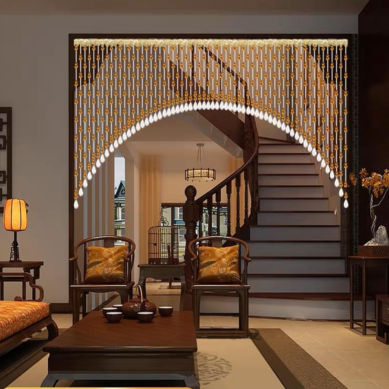 EMYJAY Door Beaded Curtain with Crystal Glass Beads 45 Inch Arched Curtain for Entryways and Windows Rojo Color