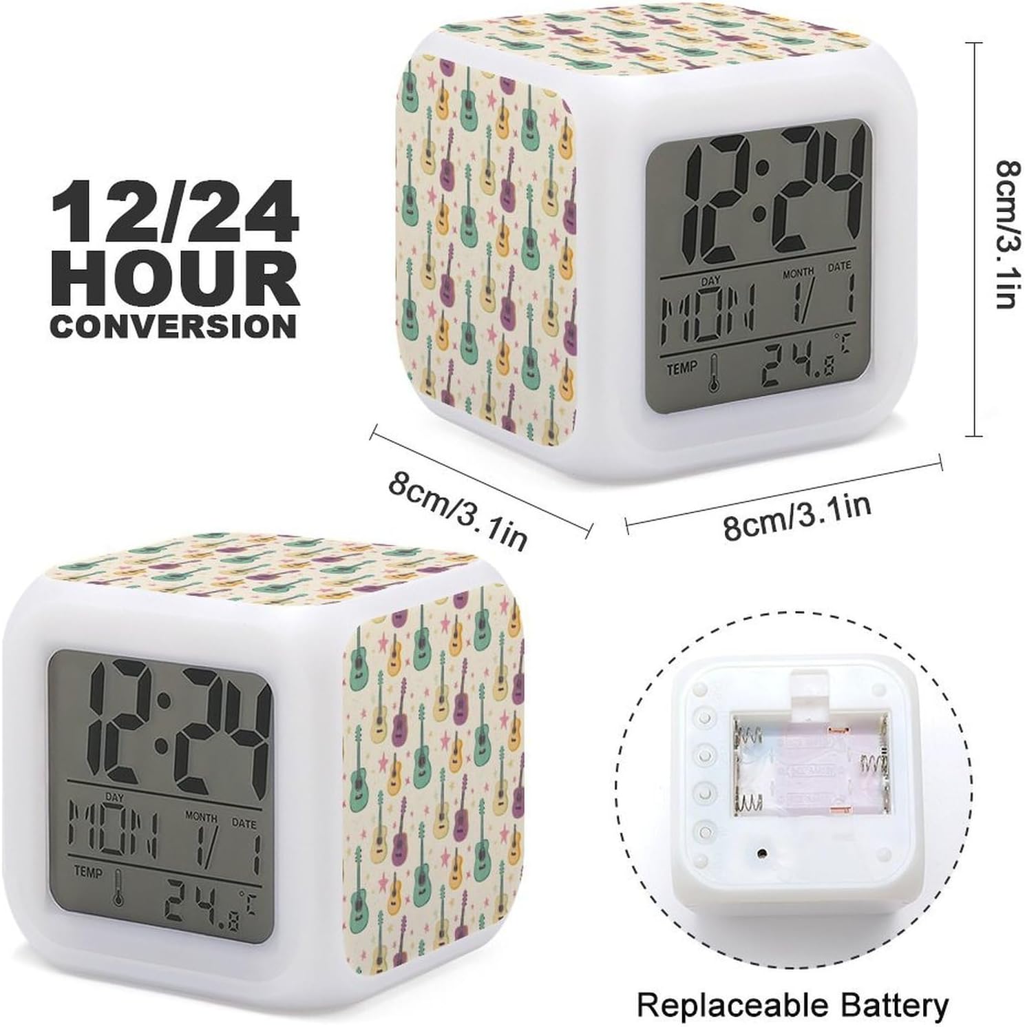 Novastar Cute Guitar Stars Print LED Alarm Clock