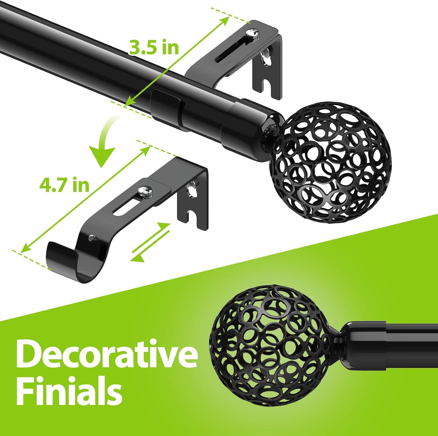 1 Inch Black Curtain Rods with Ball Cage Finials