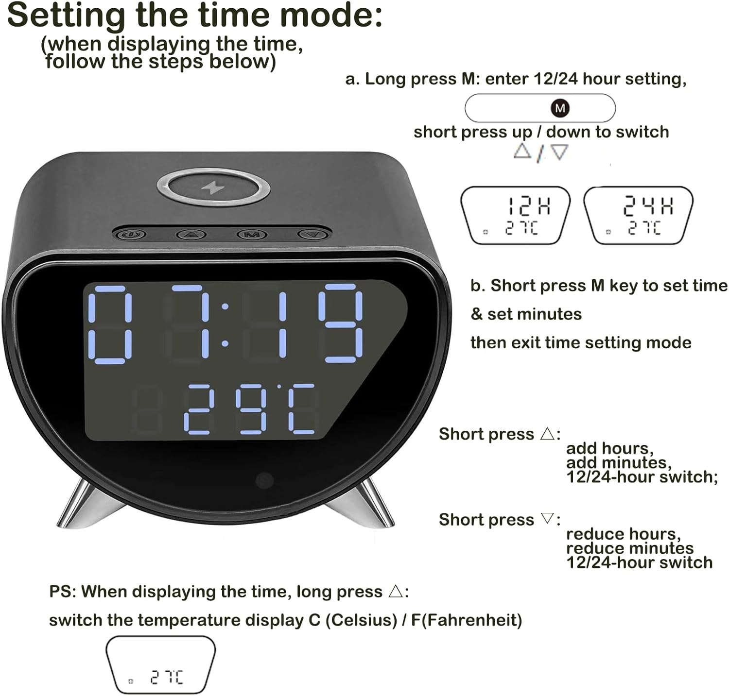 4K Camera Clock with Wireless Charging and Time Temperature Display 1