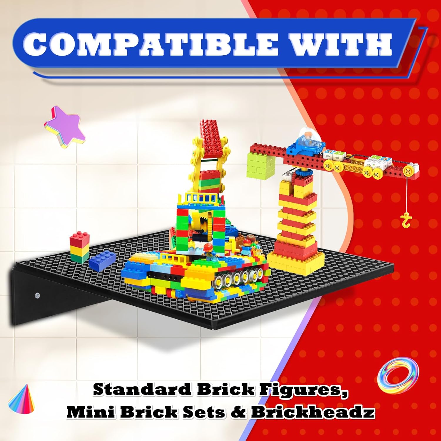 2-Pack Floating Shelf for Lego Collectibles and Toy Blocks