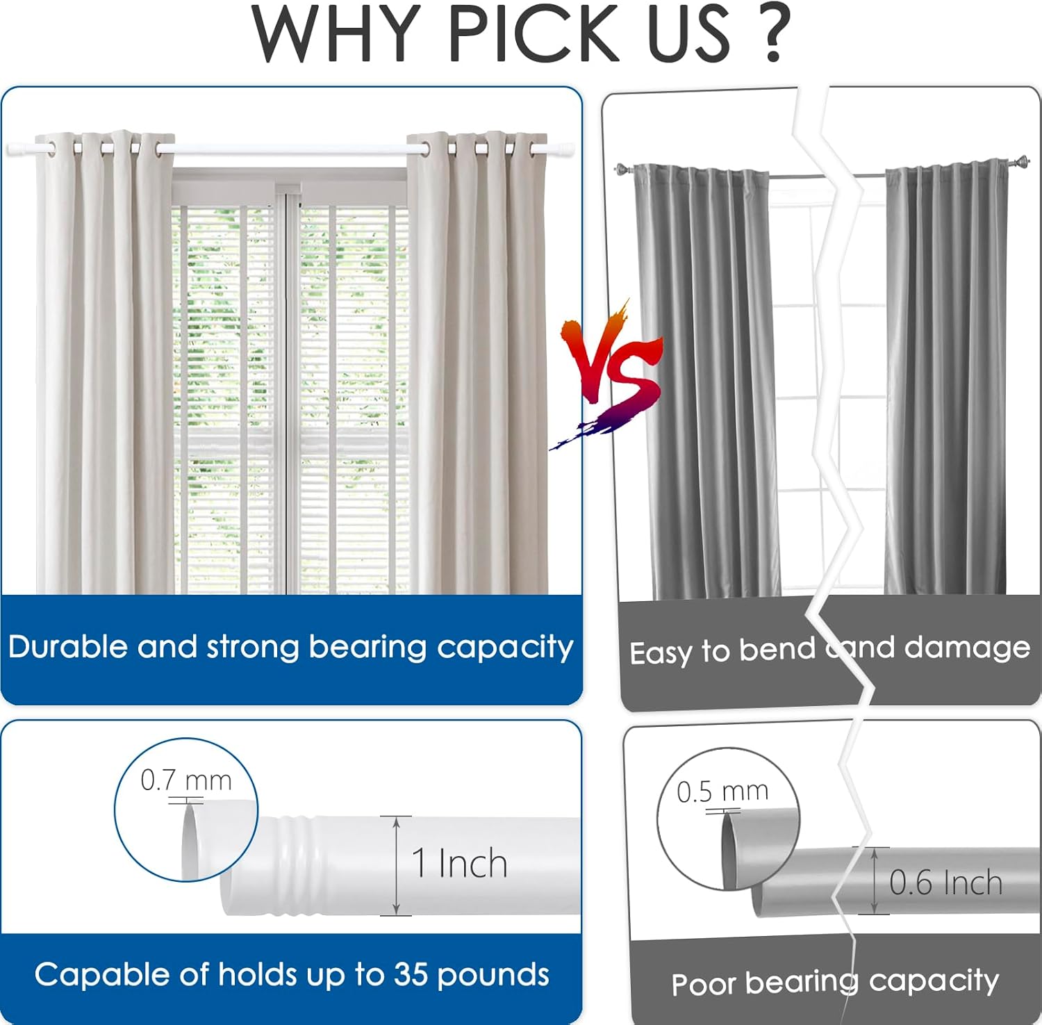 Adjustable White Curtain Rods 315-906 for Windows