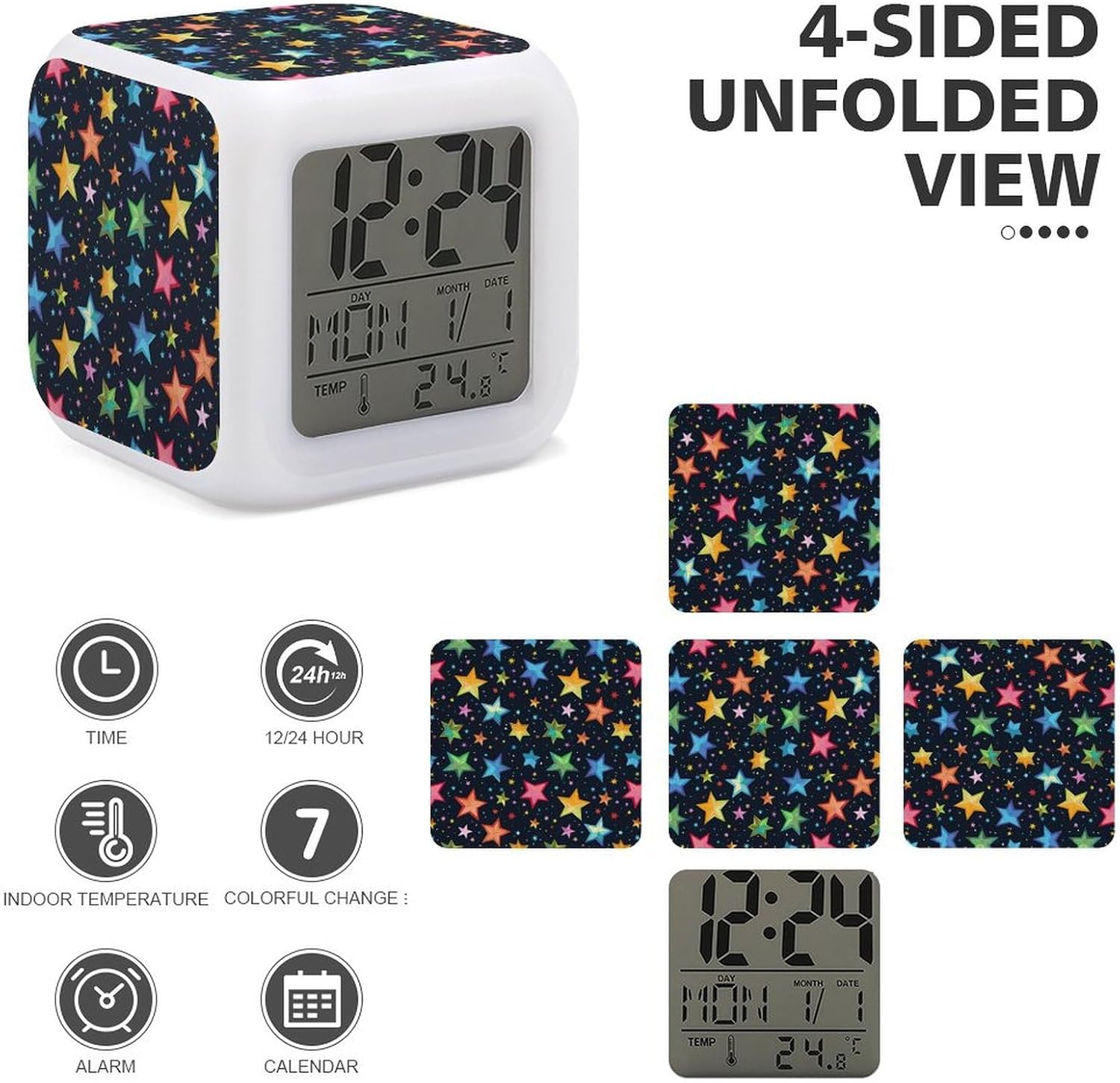 Colorful Stars LED Alarm Clock with Night Light