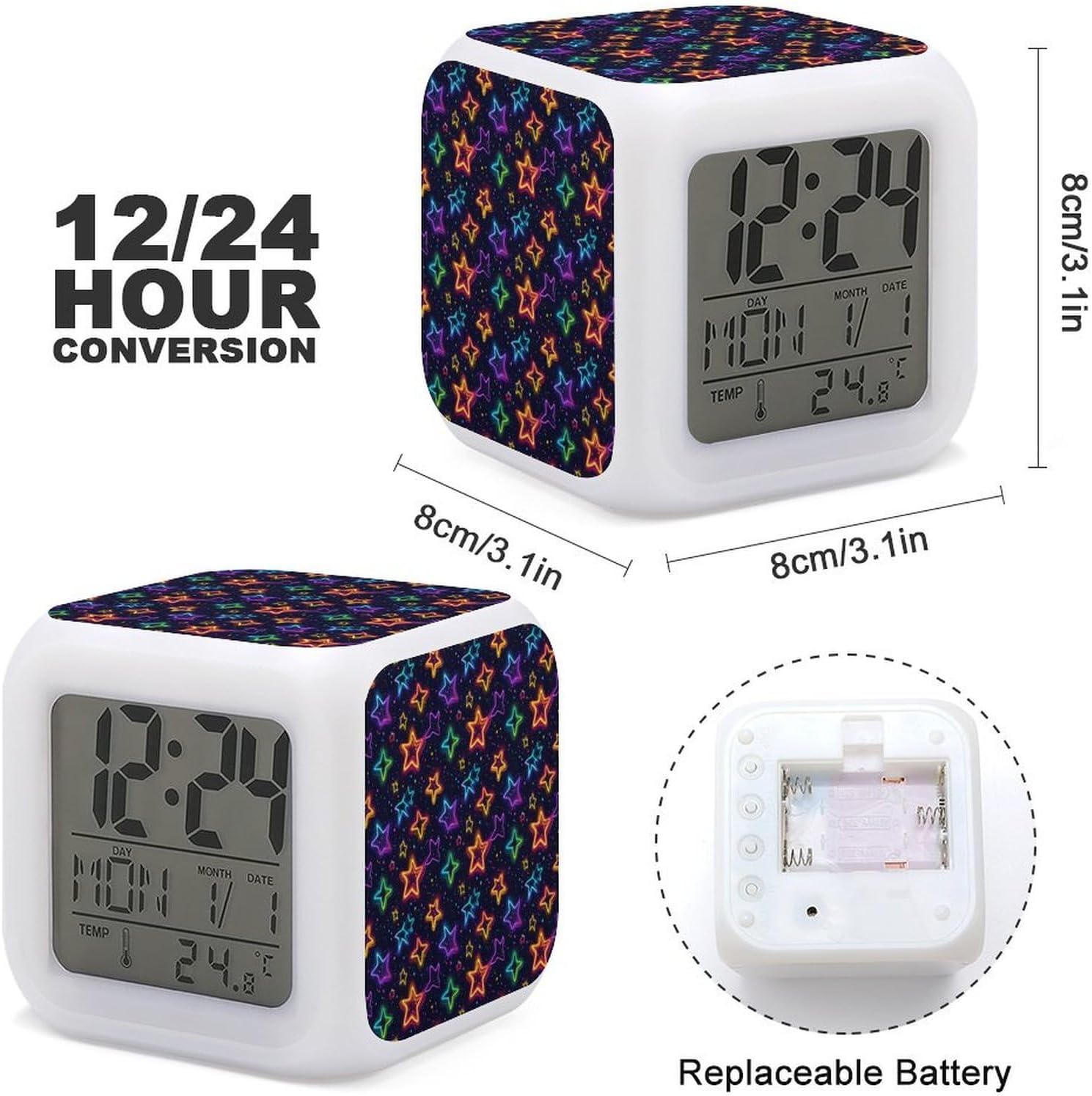 Colorful Stars Digital Alarm Clock with Night Light