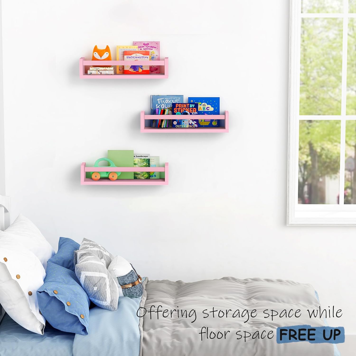 Pink Floating Shelves Set of 3 for Nursery and Kids Room
